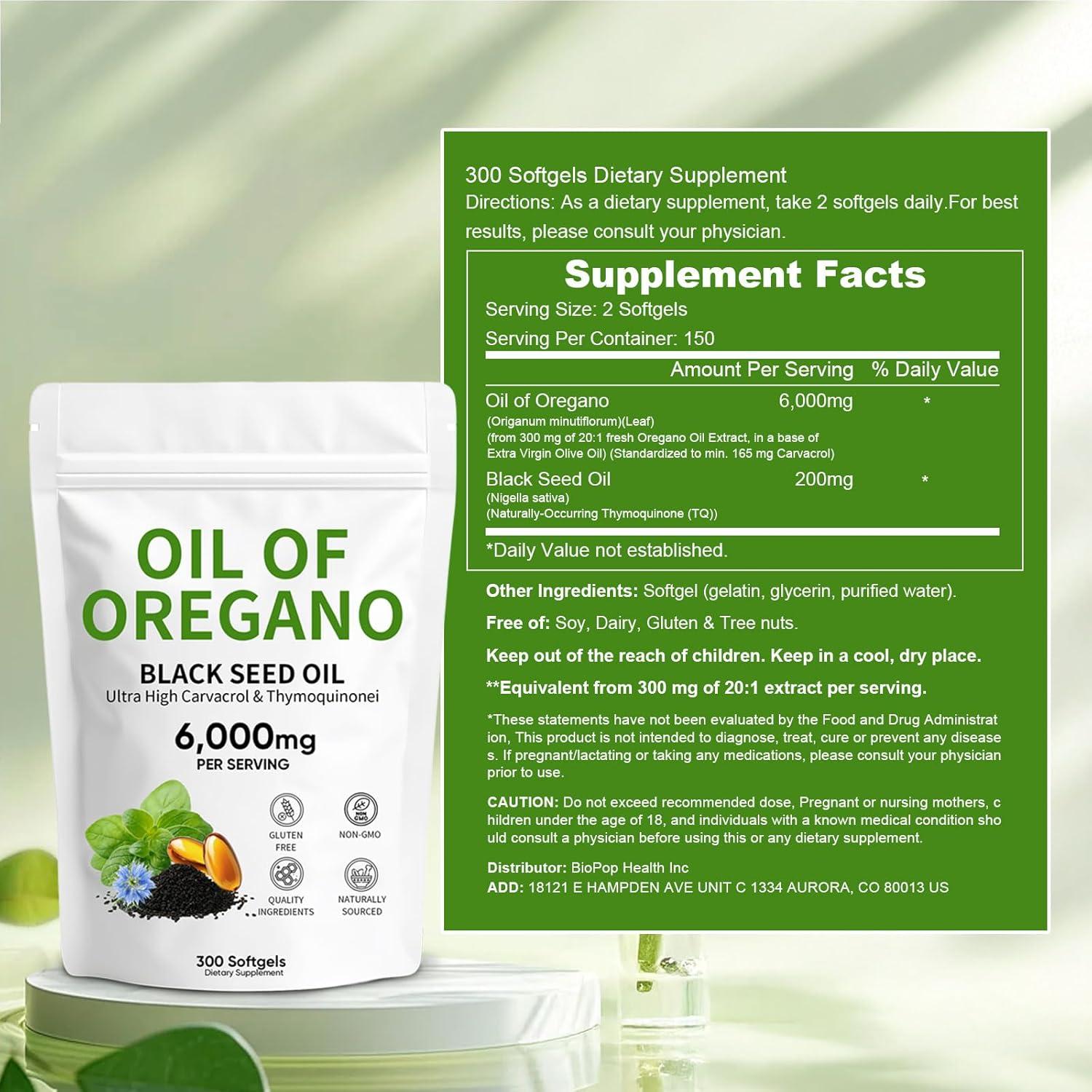 Aceite de Orégano 6000mg + Semilla Negra HANSODAP 300 Softgels