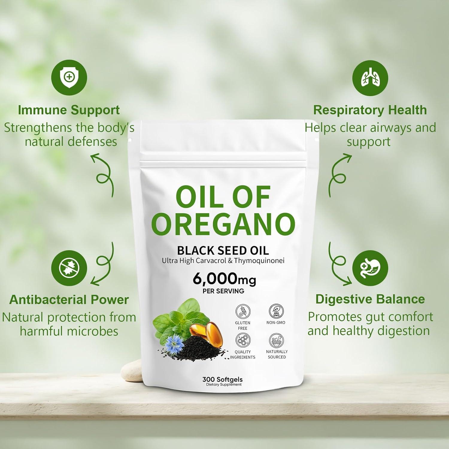 Aceite de Orégano 6000mg + Semilla Negra HANSODAP 300 Softgels