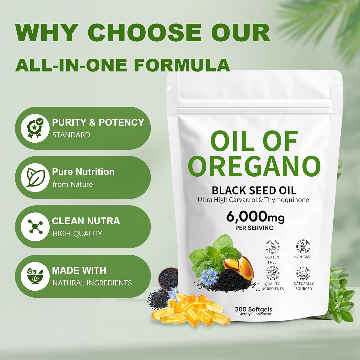 Aceite de Orégano 6000mg + Semilla Negra HANSODAP 300 Softgels