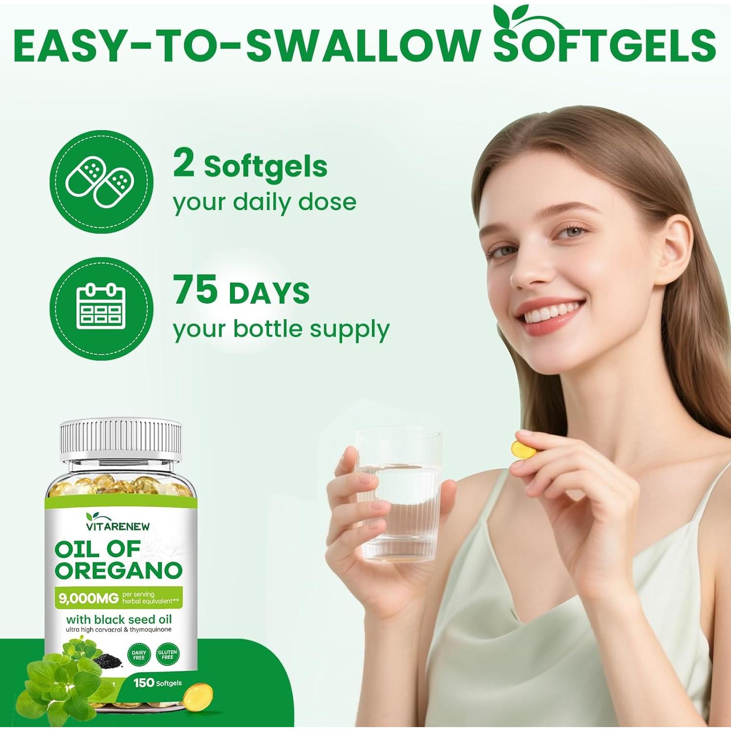 Aceite de Orégano y Semilla Negra VITARENEW 150 Gelatinas