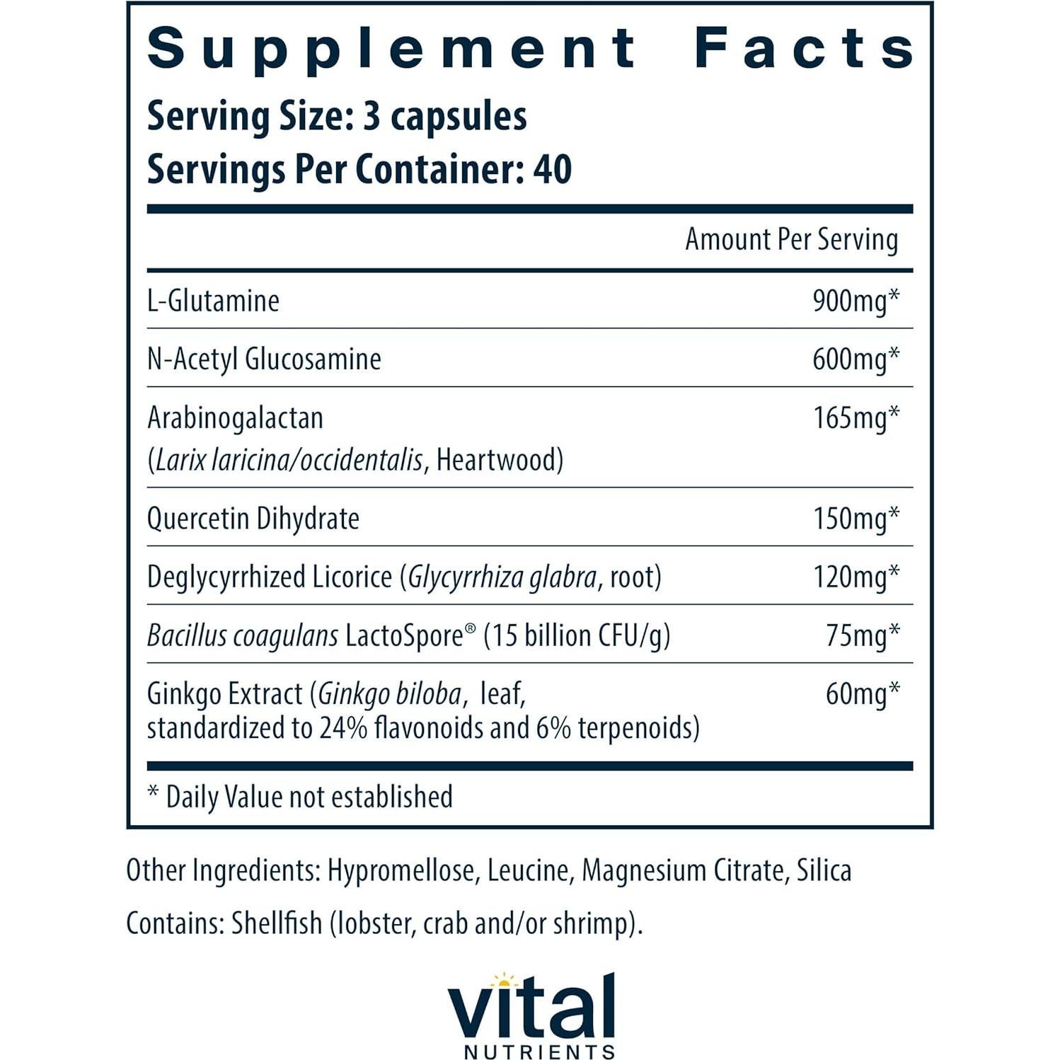 Suplemento Digestivo Vital Nutrients | 120 Cápsulas L-Glutamina