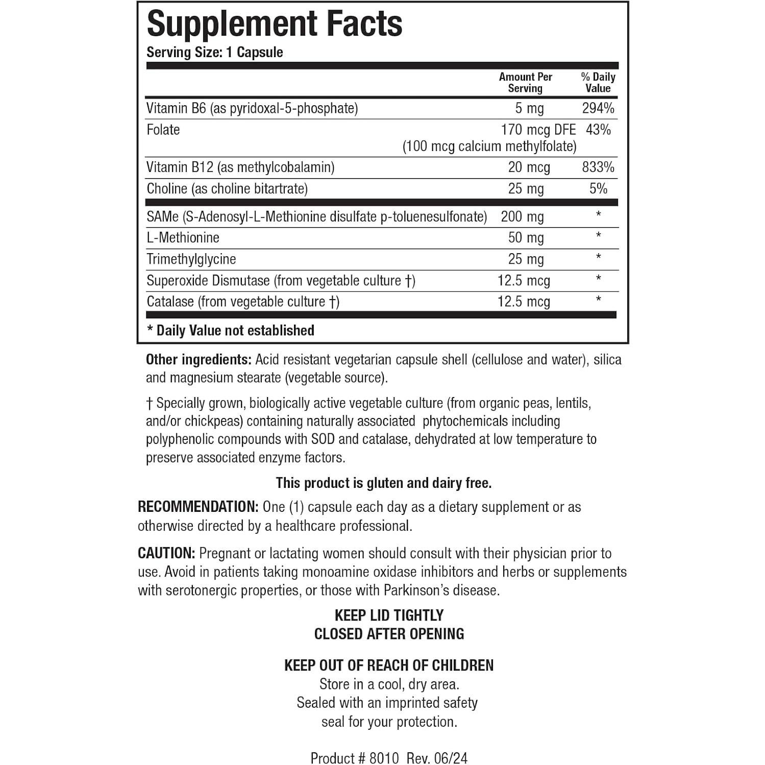 Suplemento SAMethylate Plus Biotics Research 60 Cápsulas