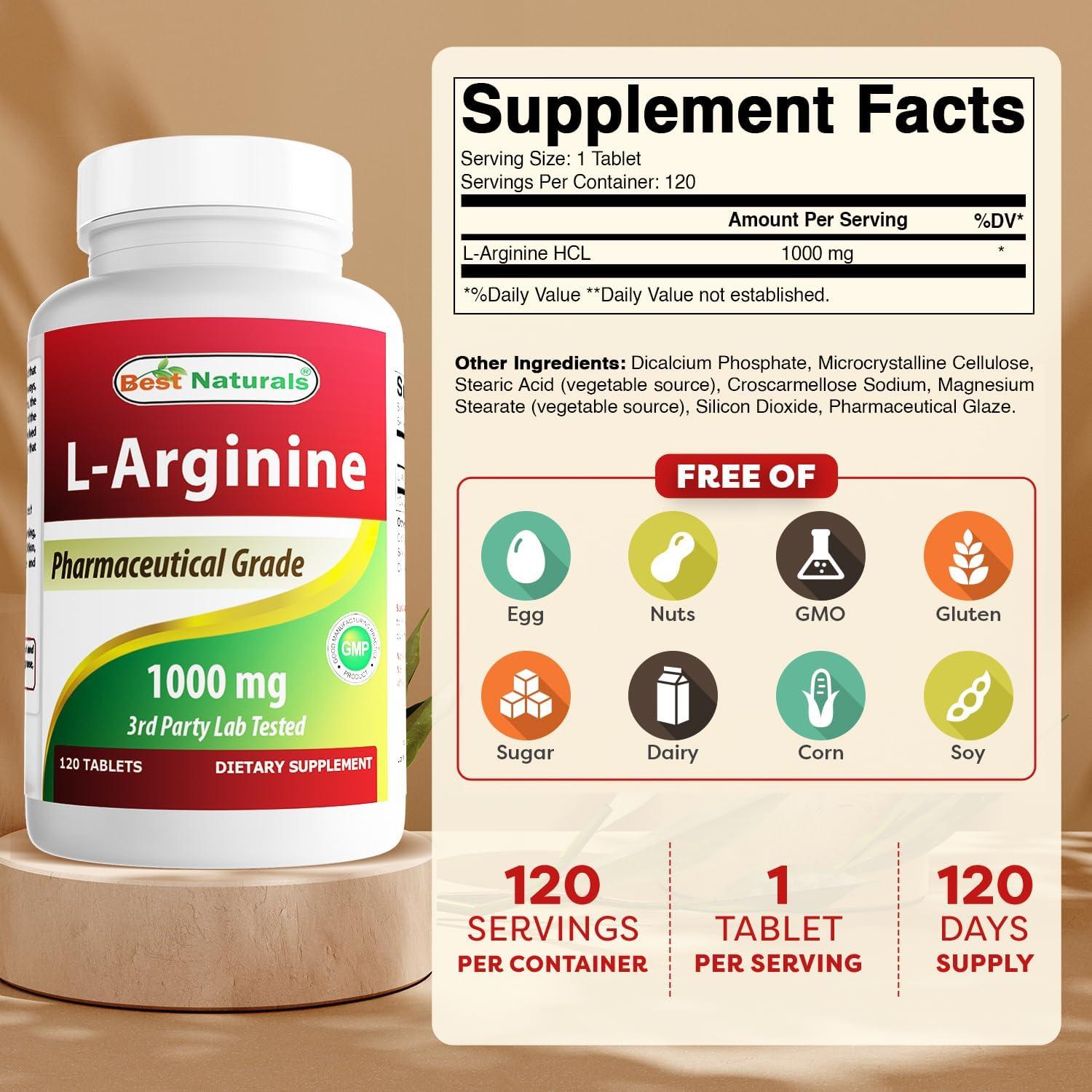 Suplemento L-Arginina 1000 mg Mejores Naturales 360 Tabletas