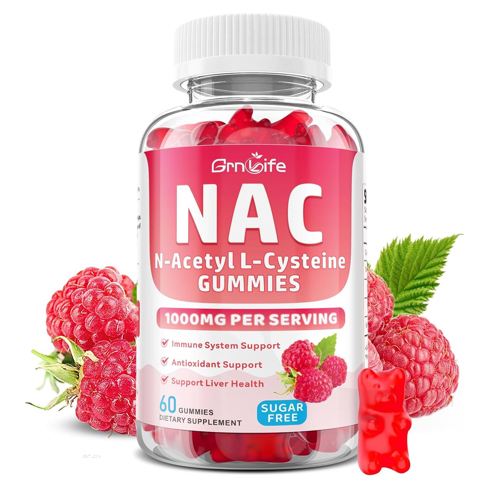 Gomitas NAC GrnLife 1000mg Antioxidantes Sabor Frambuesa 60u