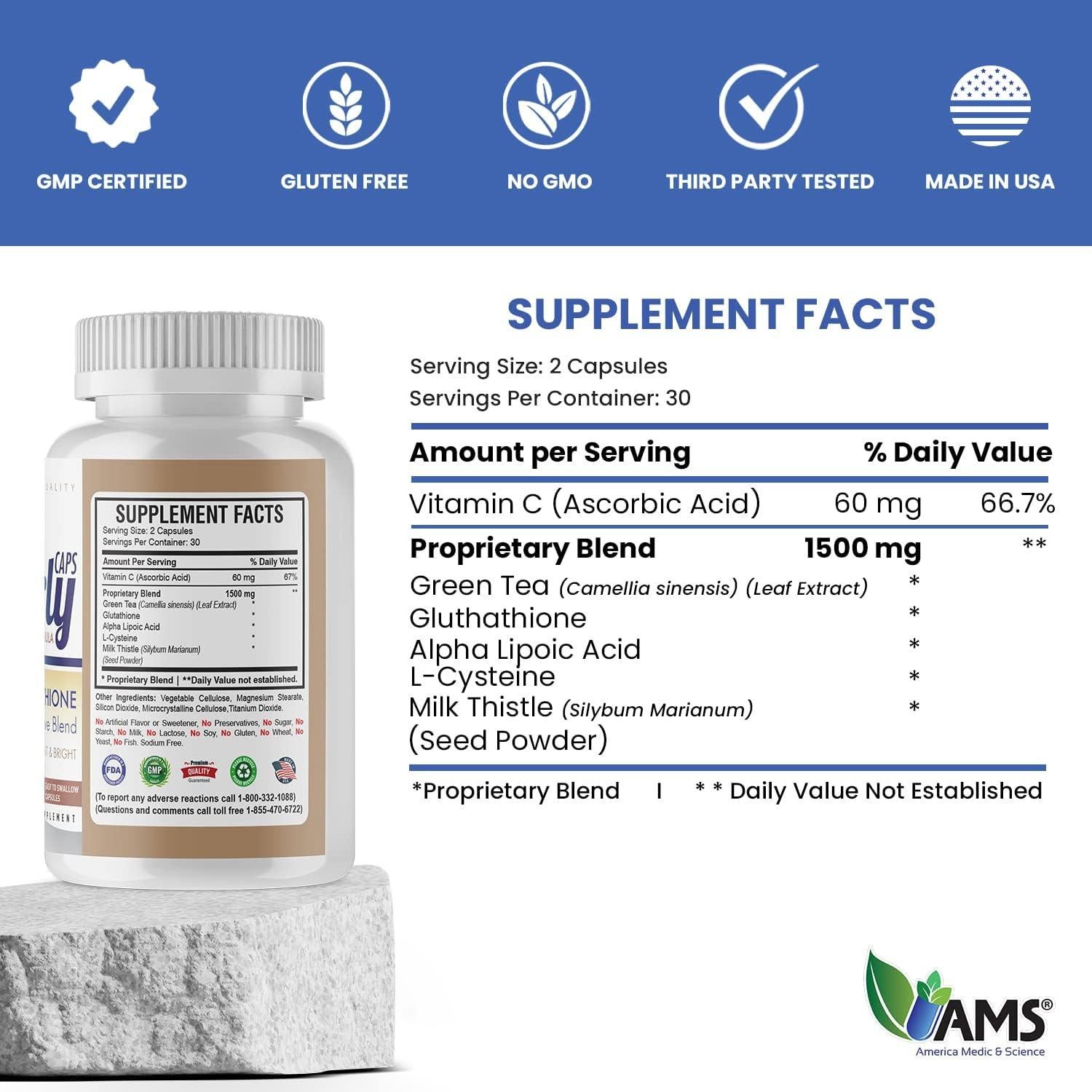 Suplemento de Glutatión America Medic & Science 1500 mg 60 Cápsulas