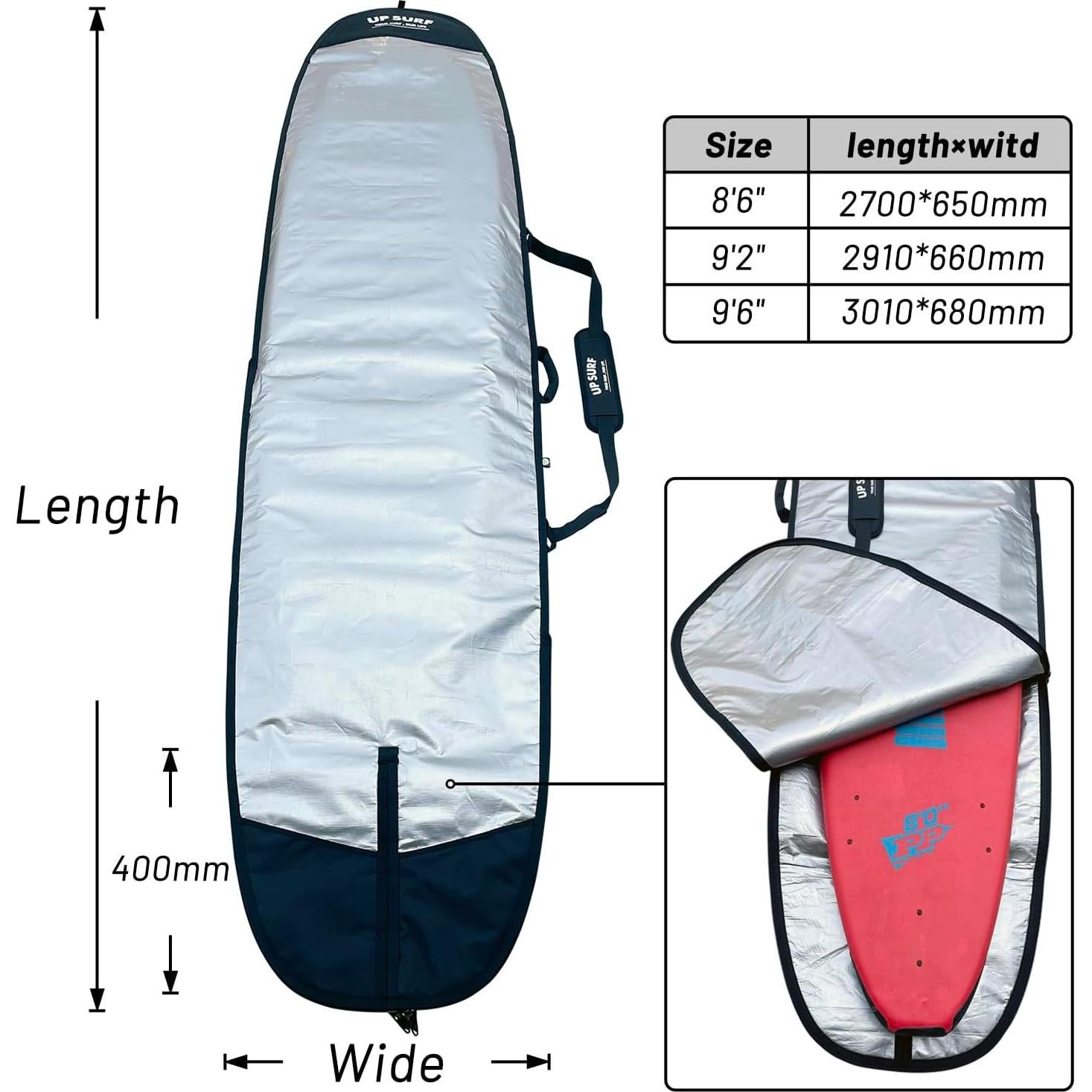 Bolsa de tabla de surf UP SURF 2,59 m y 2,79 m impermeable