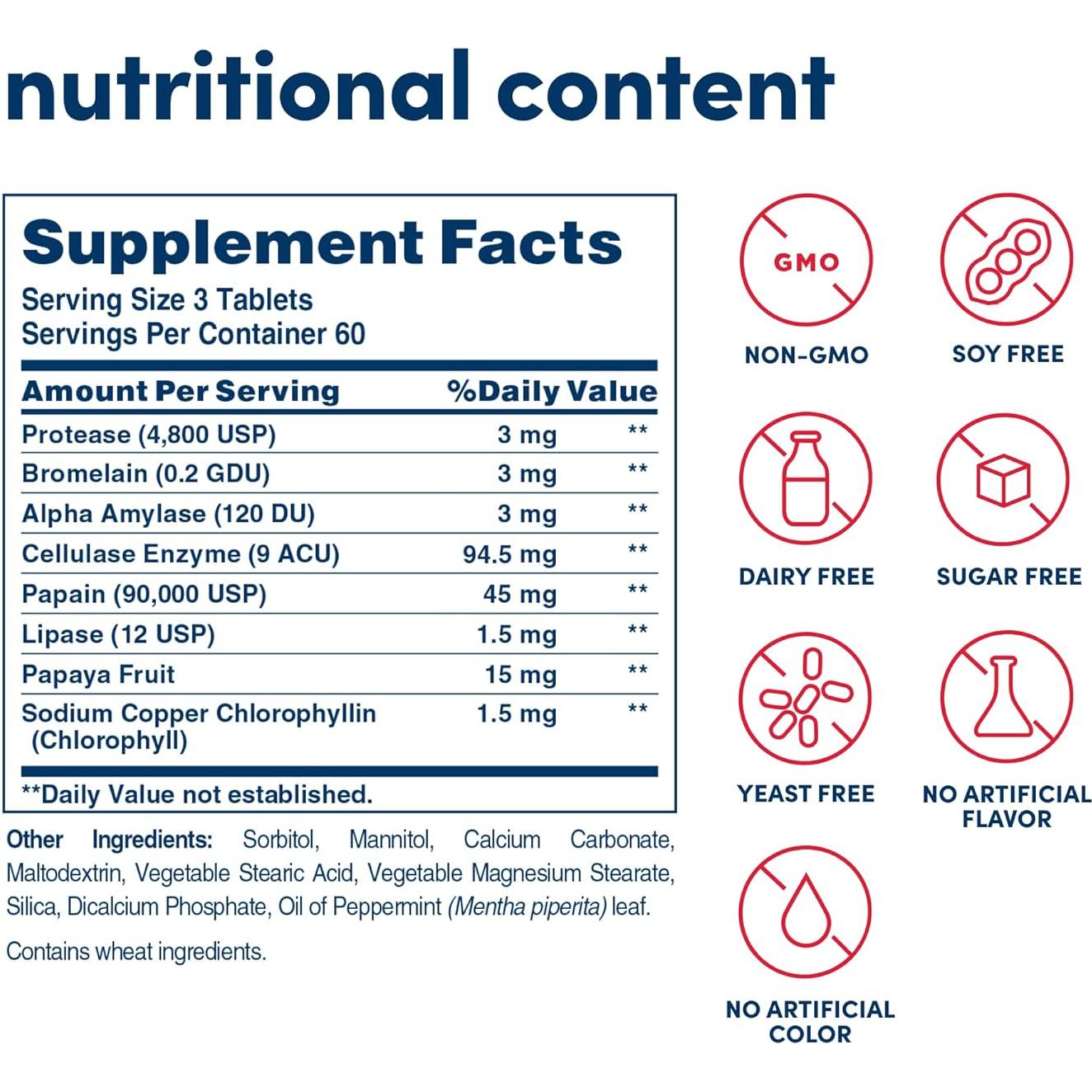 Suplemento Enzima de Papaya Salud Americana - 180 Tabletas Masticables
