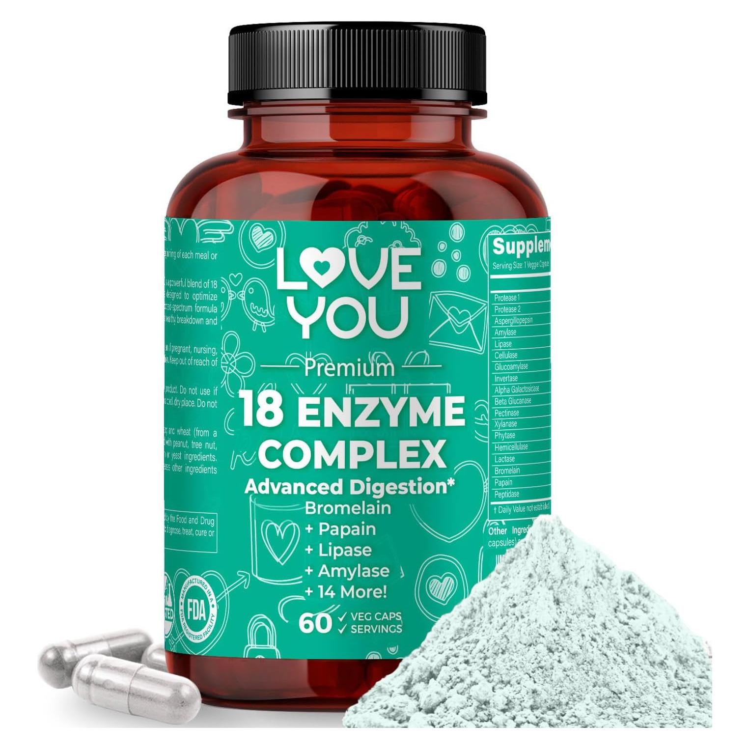 Complejo Enzimático Love You 60 Cápsulas Vegetales - Soporte Digestivo