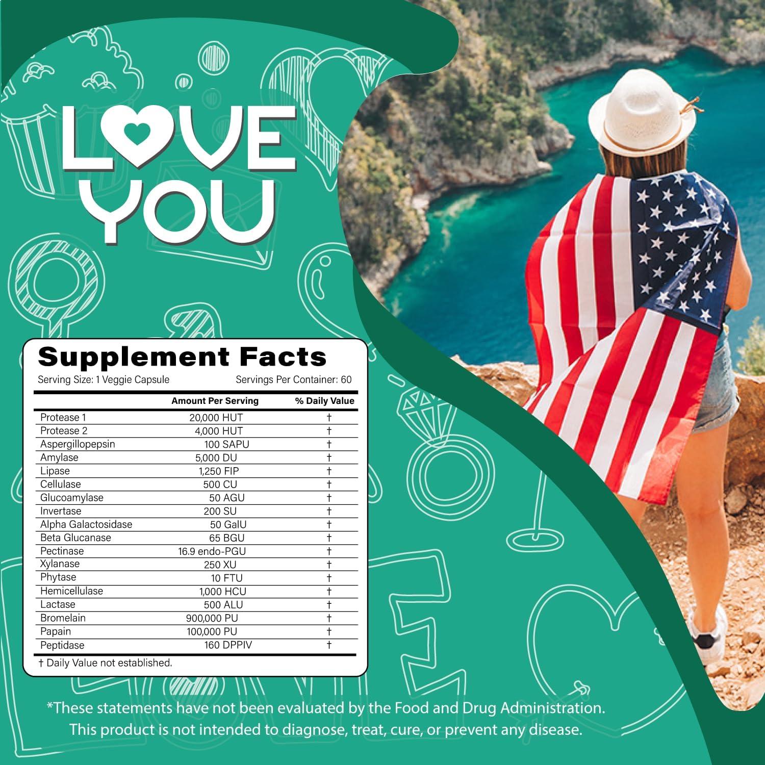 Complejo Enzimático Love You 60 Cápsulas Vegetales - Soporte Digestivo