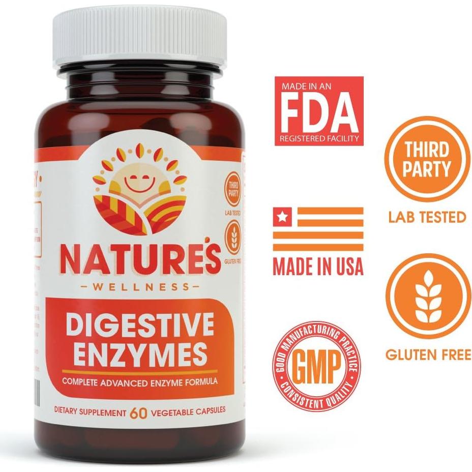 Suplemento Enzimas Digestivas Completas Nature's Wellness 60 Cápsulas