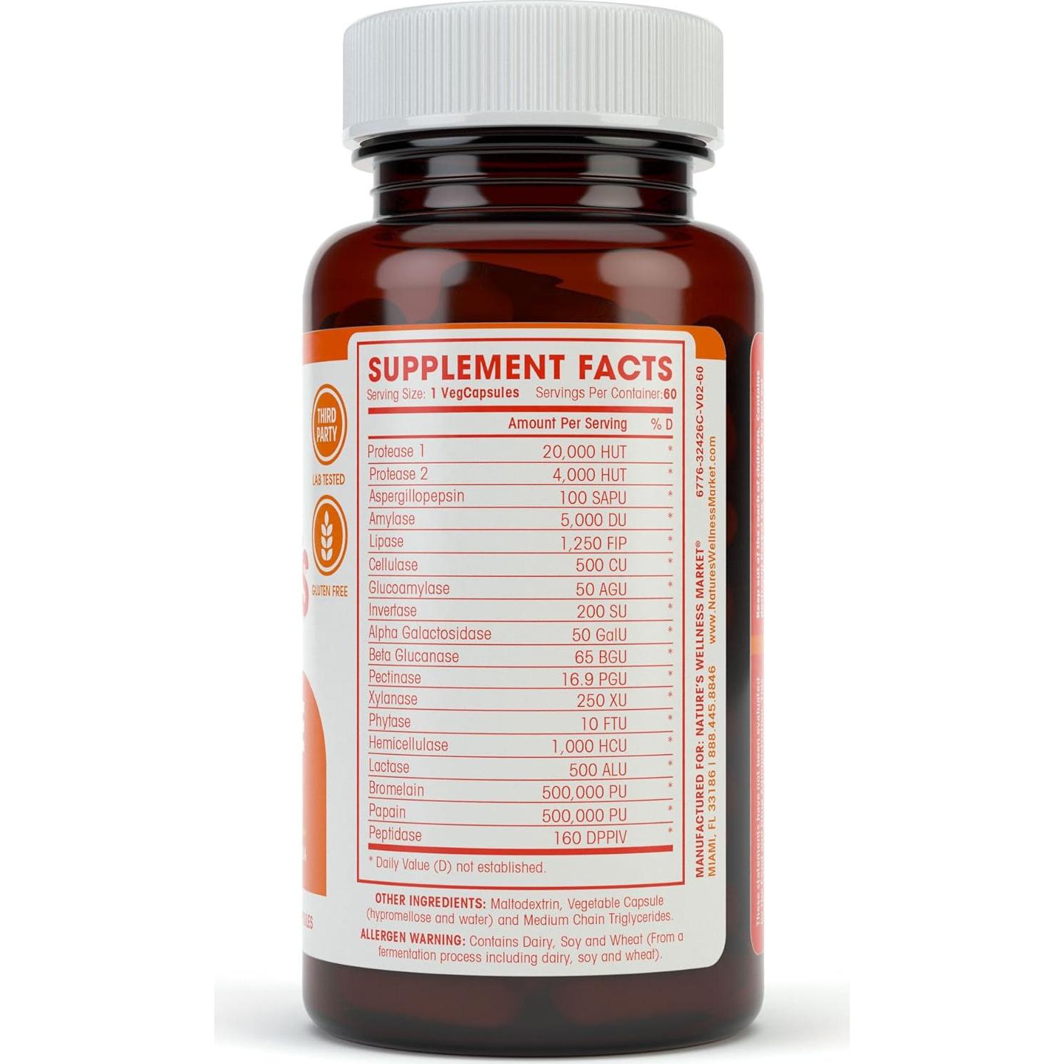 Suplemento Enzimas Digestivas Completas Nature's Wellness 60 Cápsulas