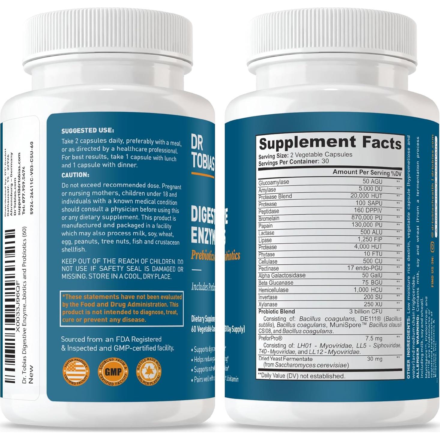 Enzimas Digestivas Dr. Tobias con Probioticos 60 Cápsulas