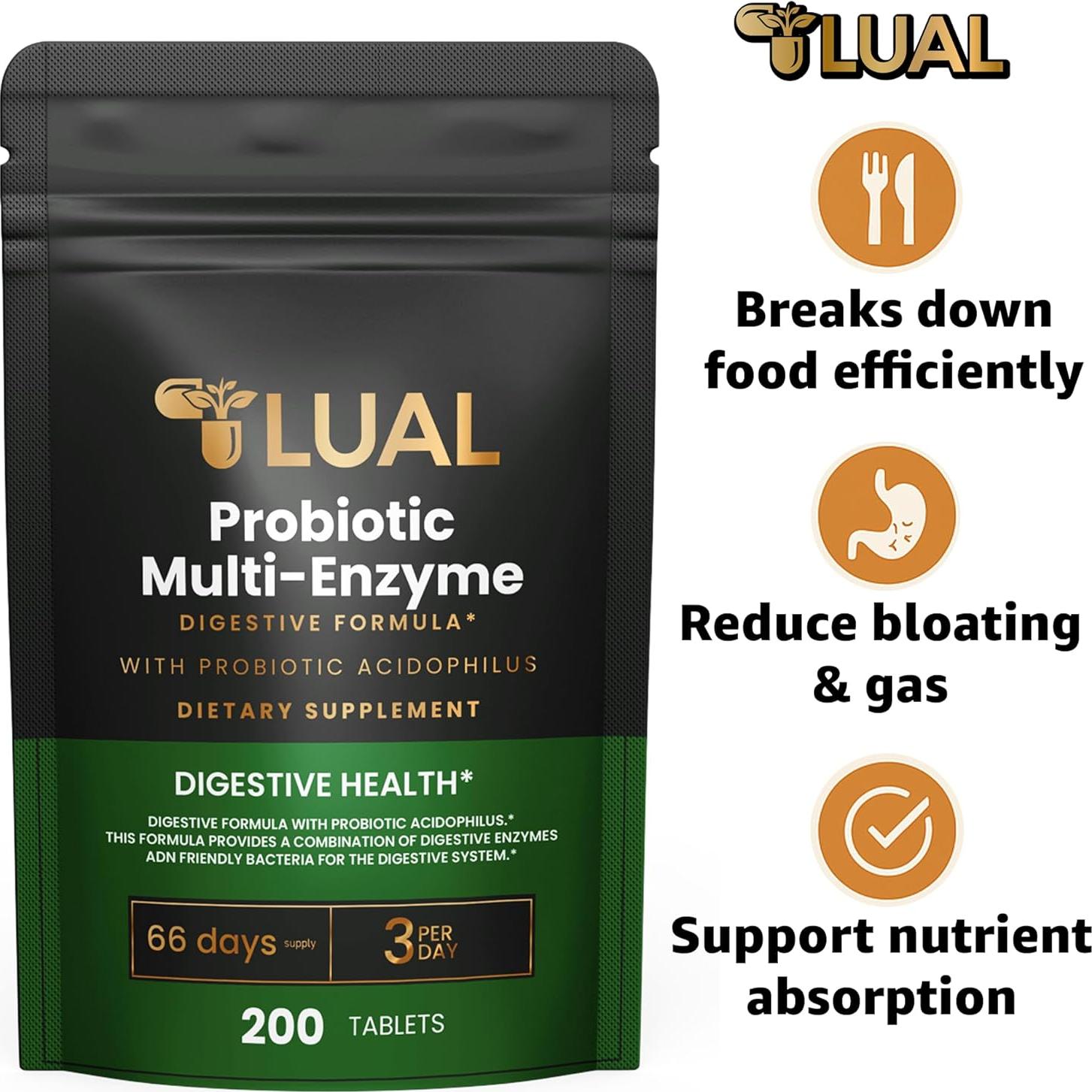 LUAL Probiotic Multi-Enzyme 200 Tabletas Digestivas