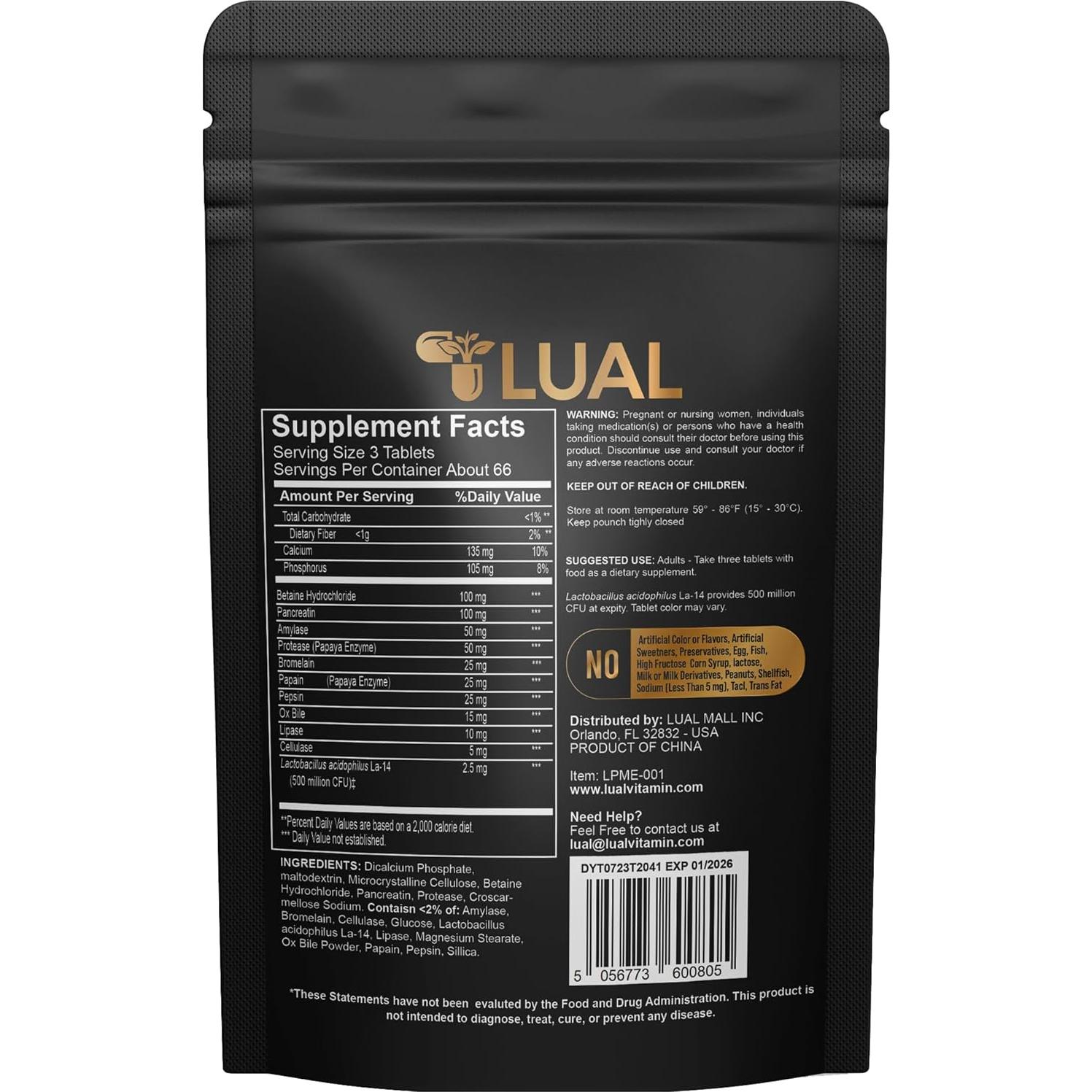LUAL Probiotic Multi-Enzyme 200 Tabletas Digestivas