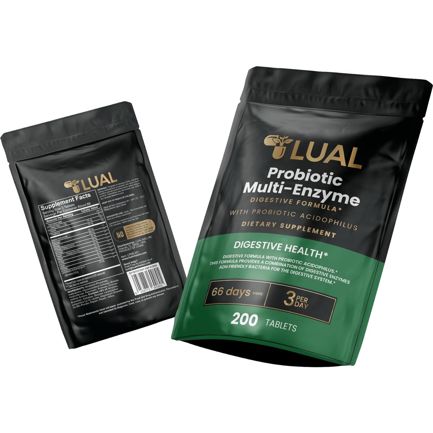 LUAL Probiotic Multi-Enzyme 200 Tabletas Digestivas