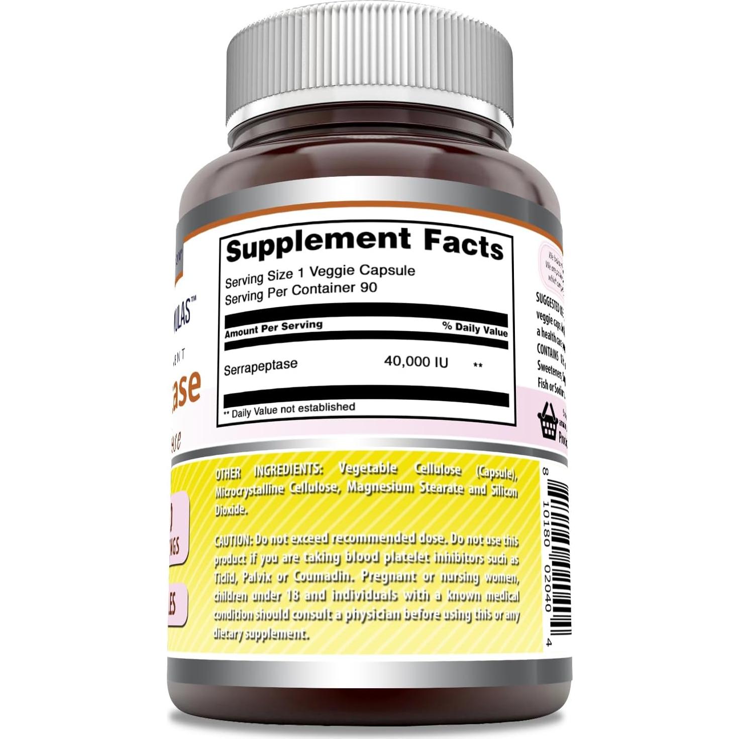 Suplemento de Serrapeptasa Nutrición Asombrosa 40000 UI 90 Cápsulas