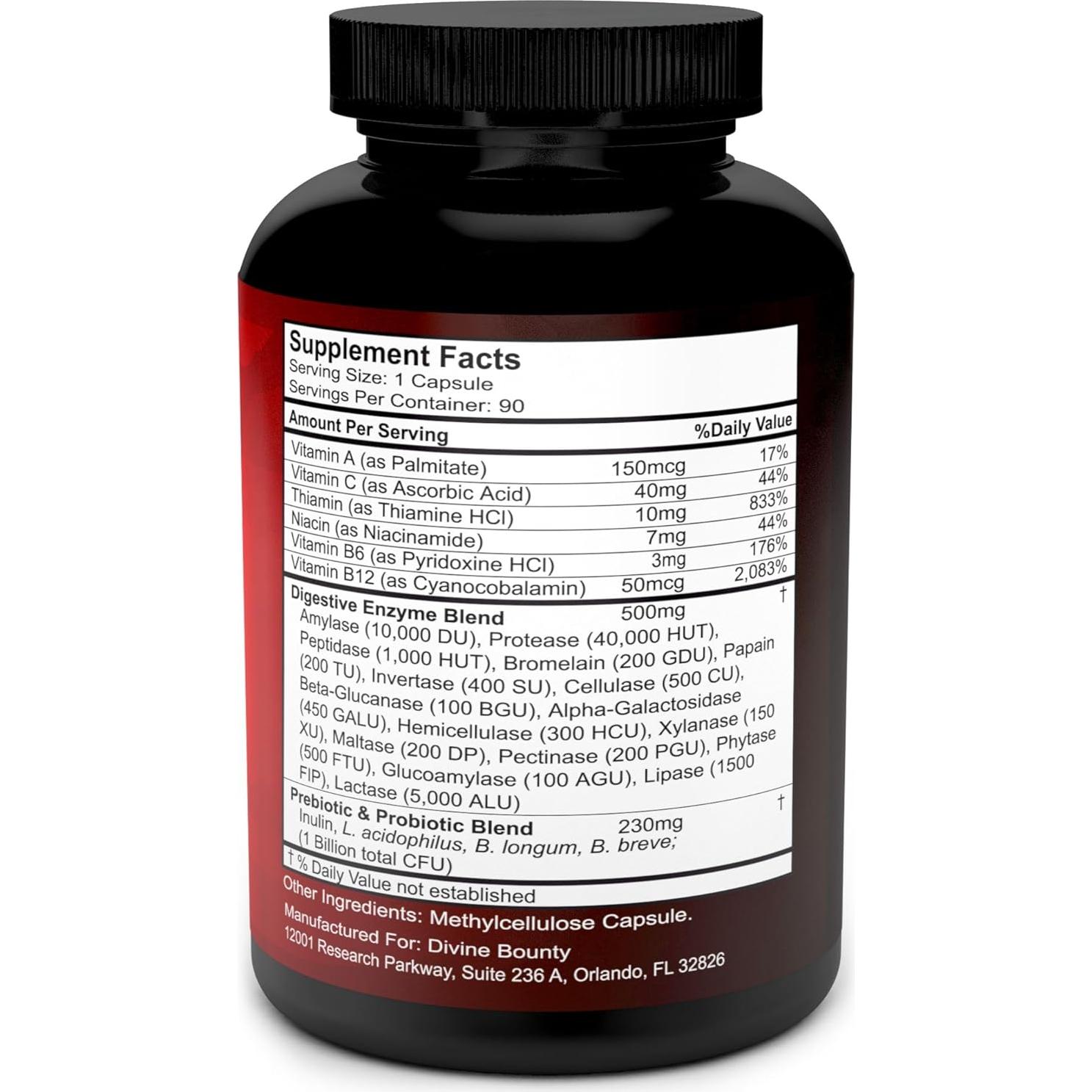 Enzimas Digestivas Divine Bounty con Probioticos 90 Cápsulas