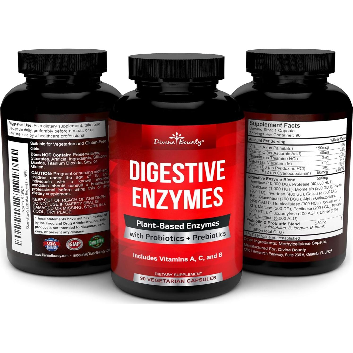 Enzimas Digestivas Divine Bounty con Probioticos 90 Cápsulas