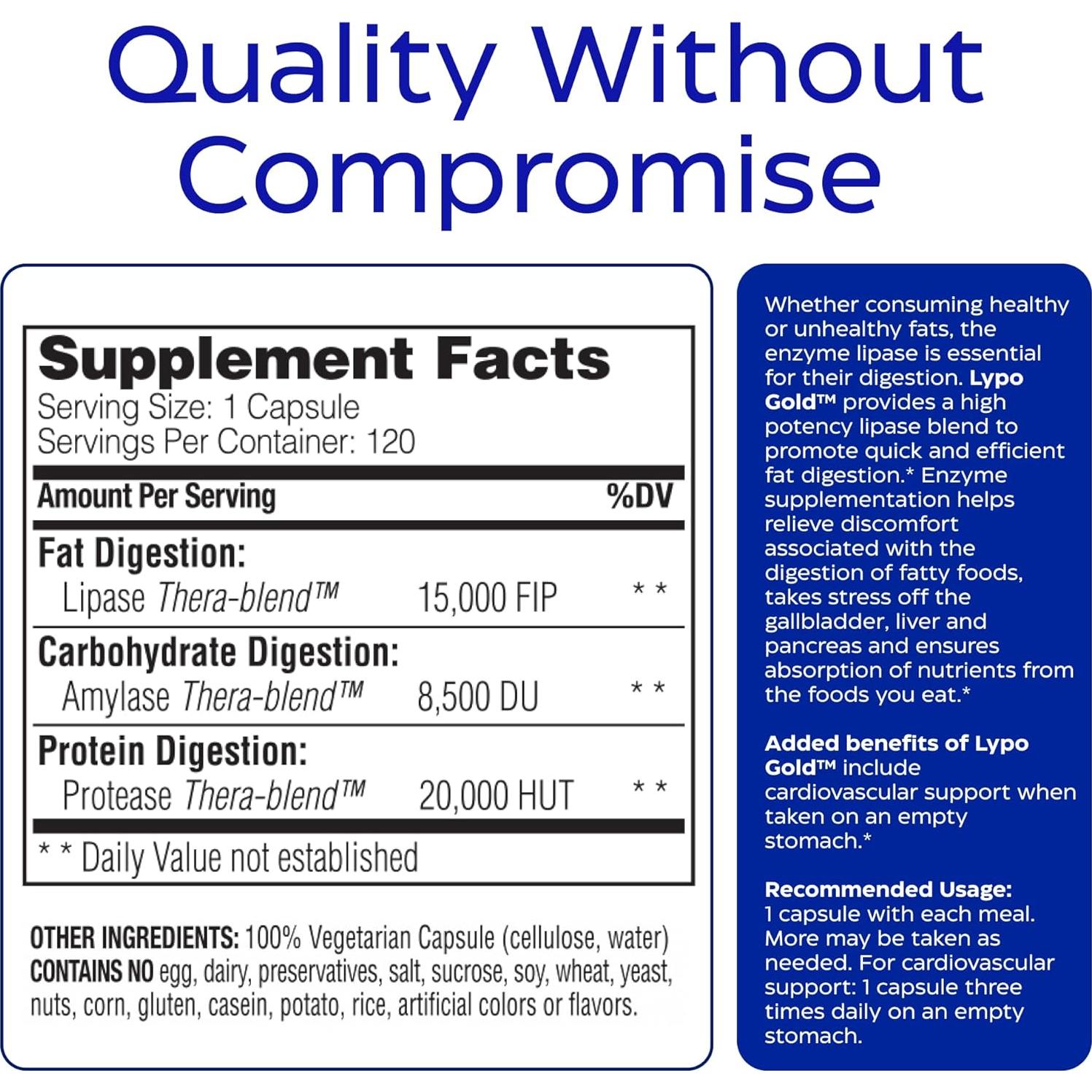 Enzymedica Lypo Gold 120 Cápsulas - Enzimas Digestivas Veganas