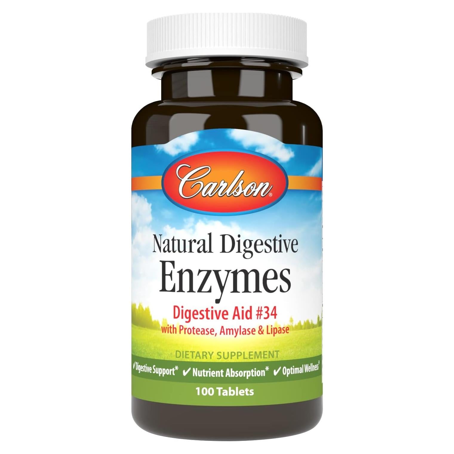 Enzimas Digestivas Naturales Carlson 100 Tabletas  Proteasa Amilasa Lipasa