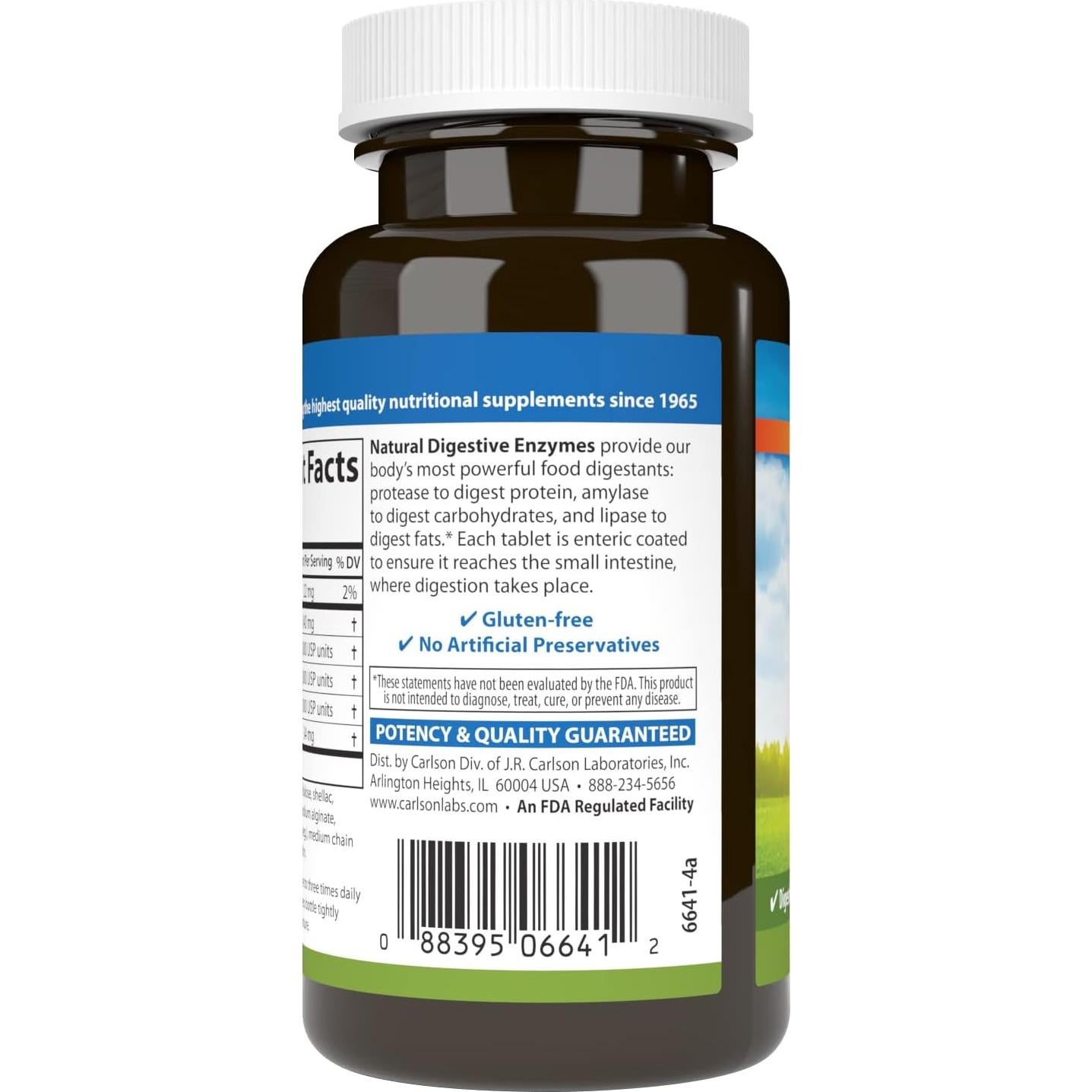 Enzimas Digestivas Naturales Carlson 100 Tabletas  Proteasa Amilasa Lipasa