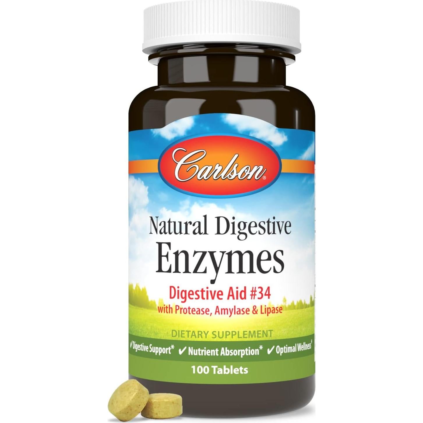 Enzimas Digestivas Naturales Carlson 100 Tabletas  Proteasa Amilasa Lipasa