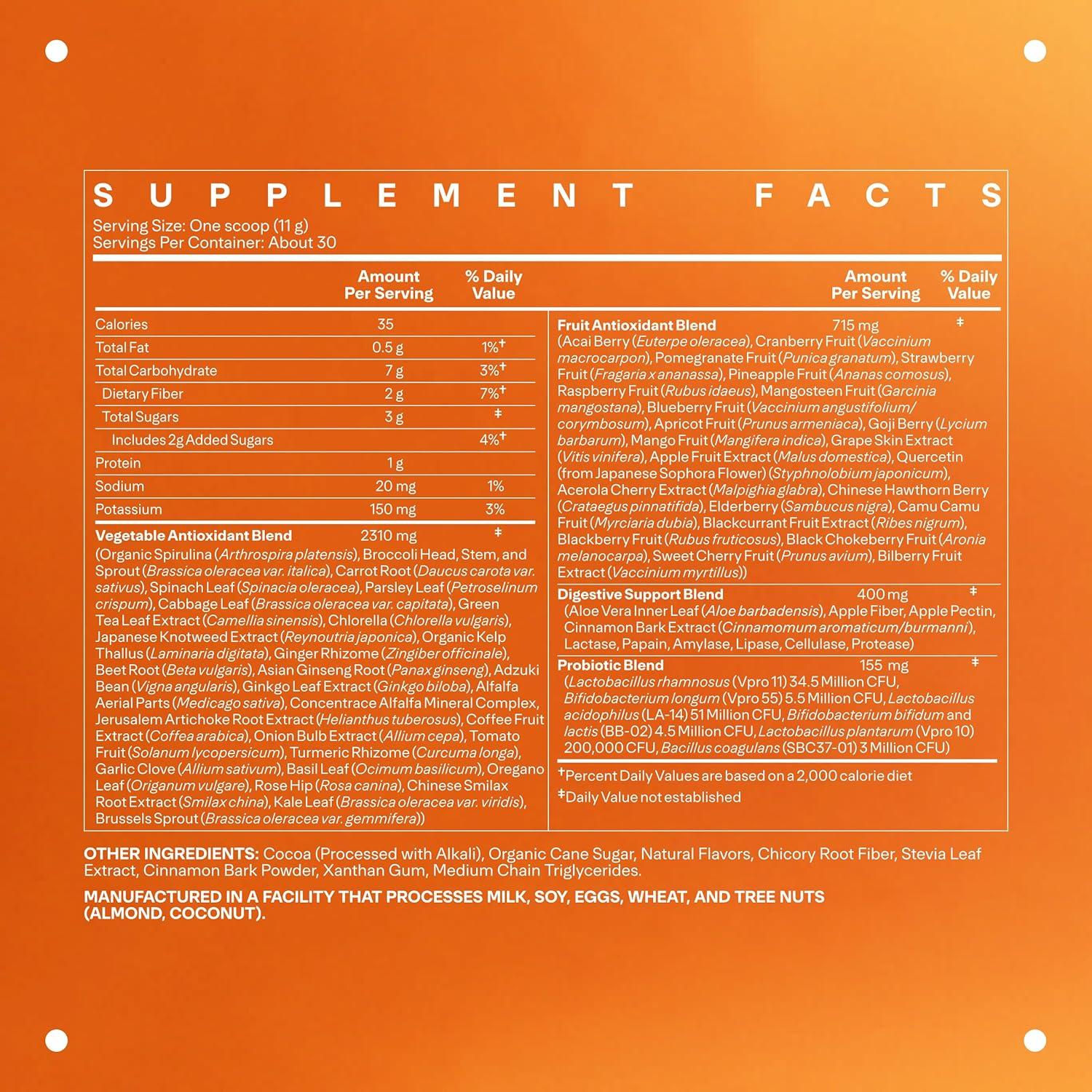 LTH Life Greens Polvo Superalimento Vegano Chocolate Doble 30 Porciones