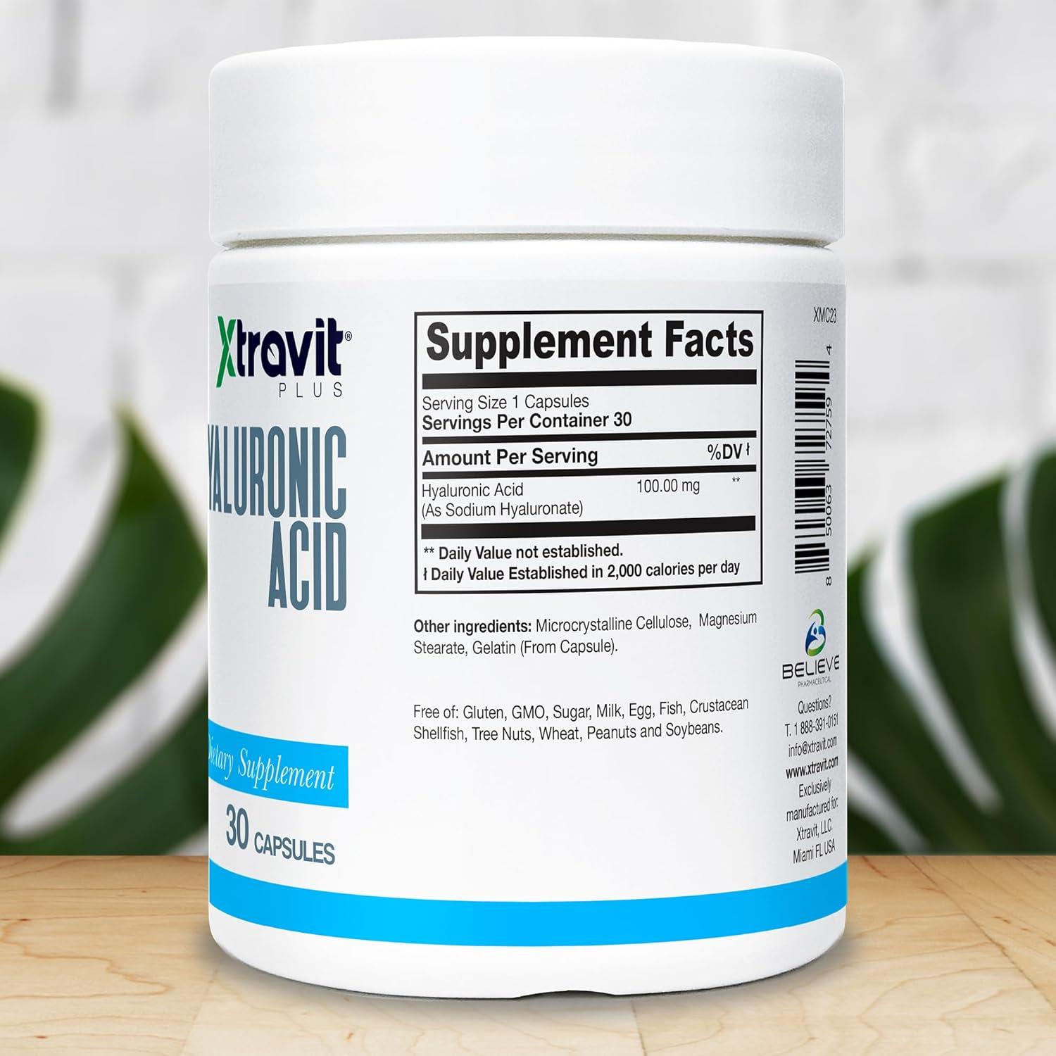 Suplemento de Ácido Hialurónico Xtravit 100 mg 30 Cápsulas