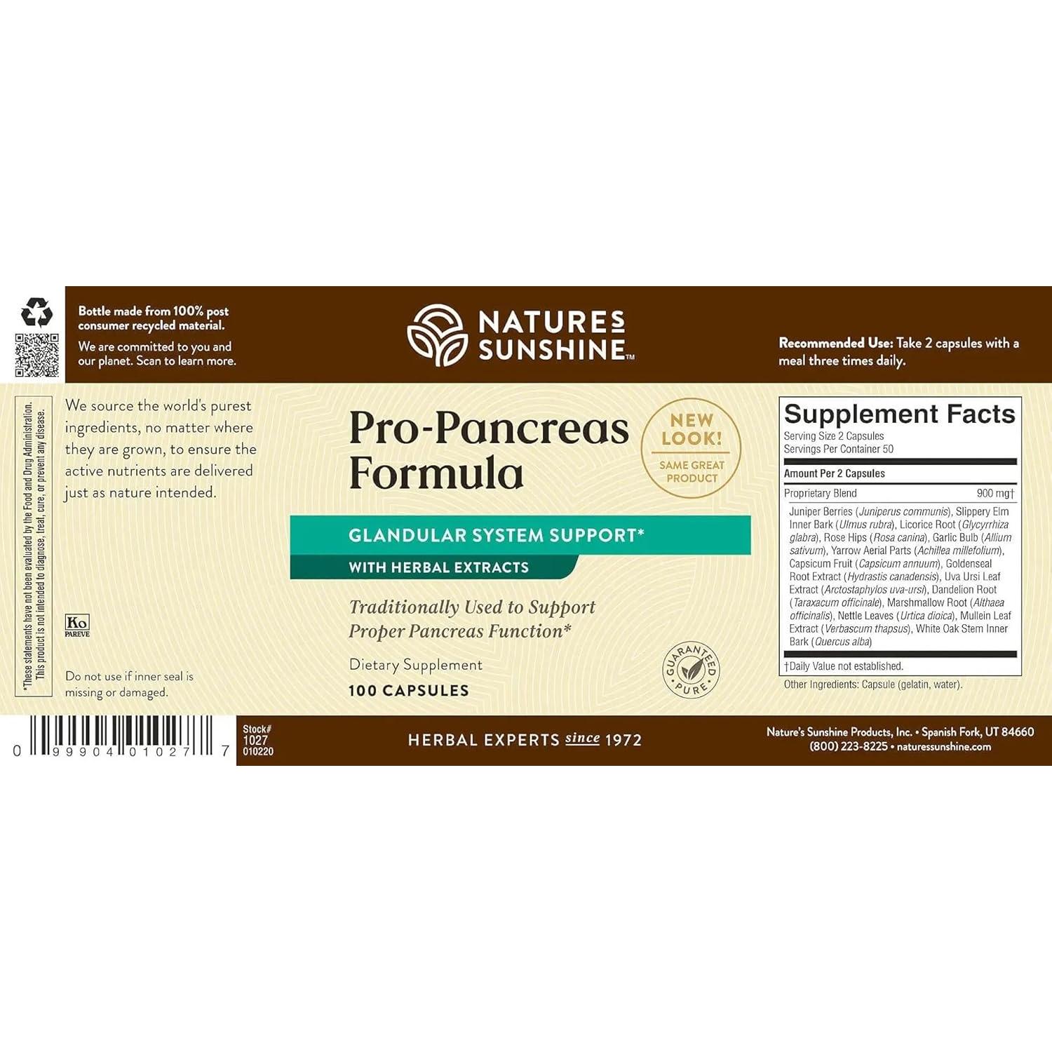 Pro-Páncreas Nature's Sunshine 100 Cápsulas Digestión Inmunidad