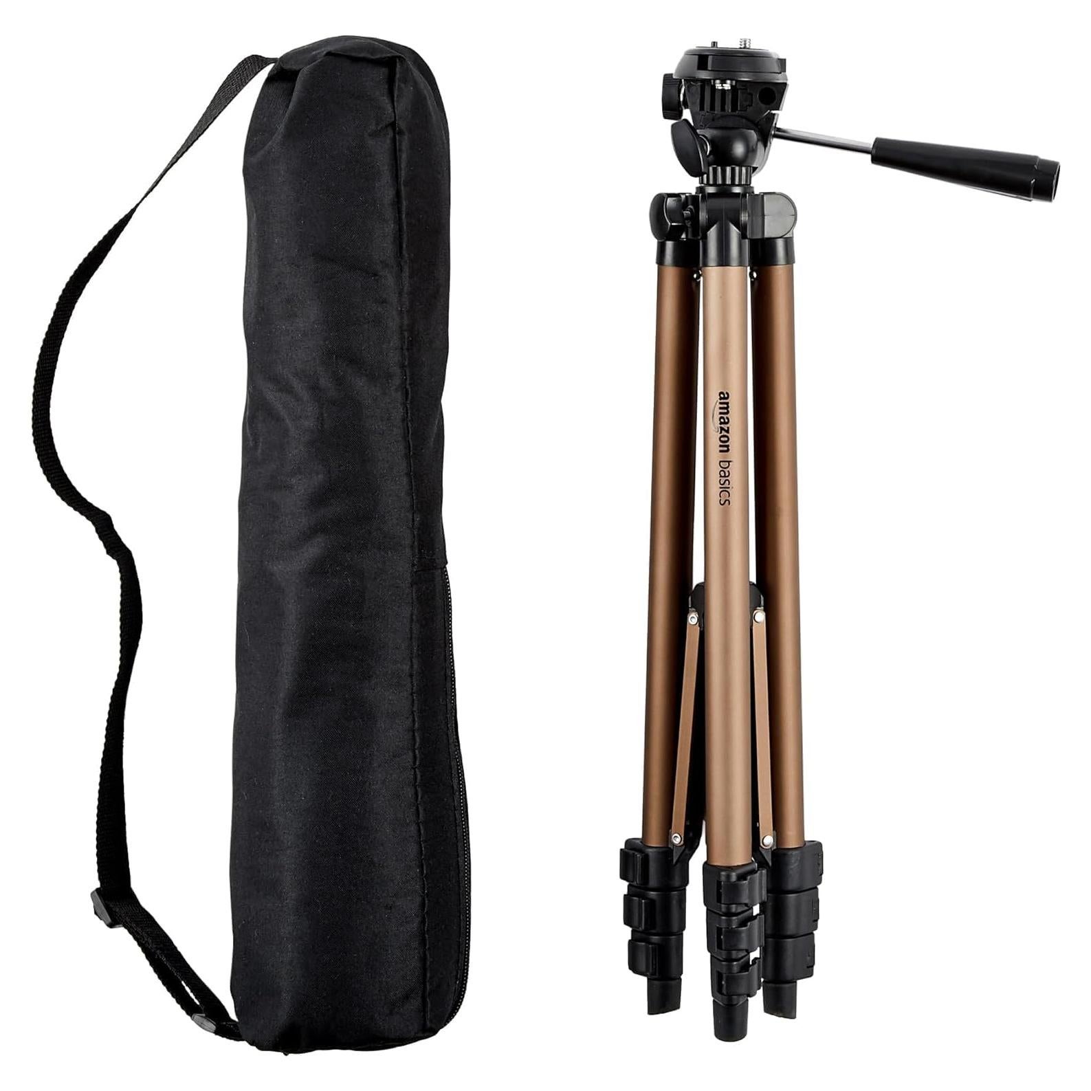 Amazon Basics 50-inch Lightweight Portable Camera Mount Tripod Stand with Bag, for Travel Photography, Champagne