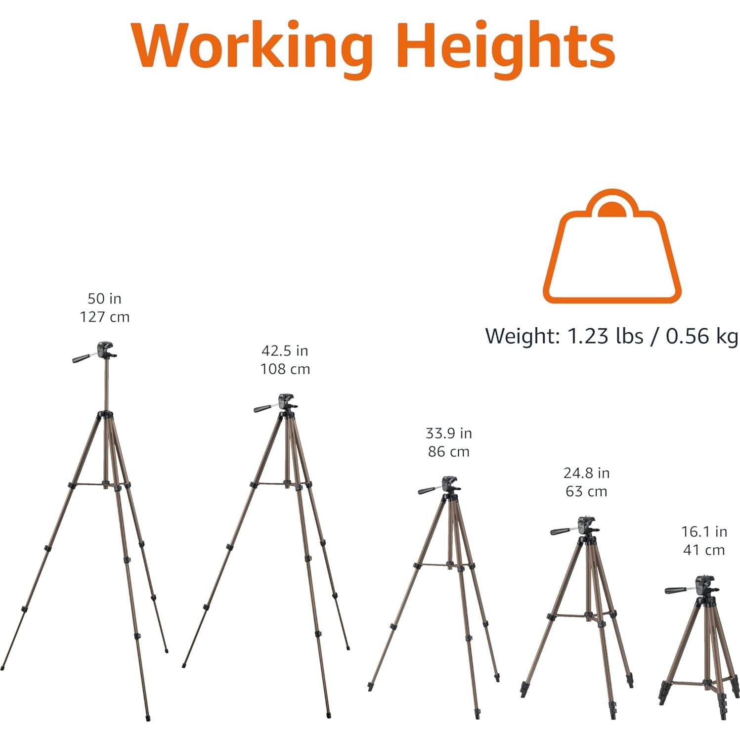 Amazon Basics 50-inch Lightweight Portable Camera Mount Tripod Stand with Bag, for Travel Photography, Champagne