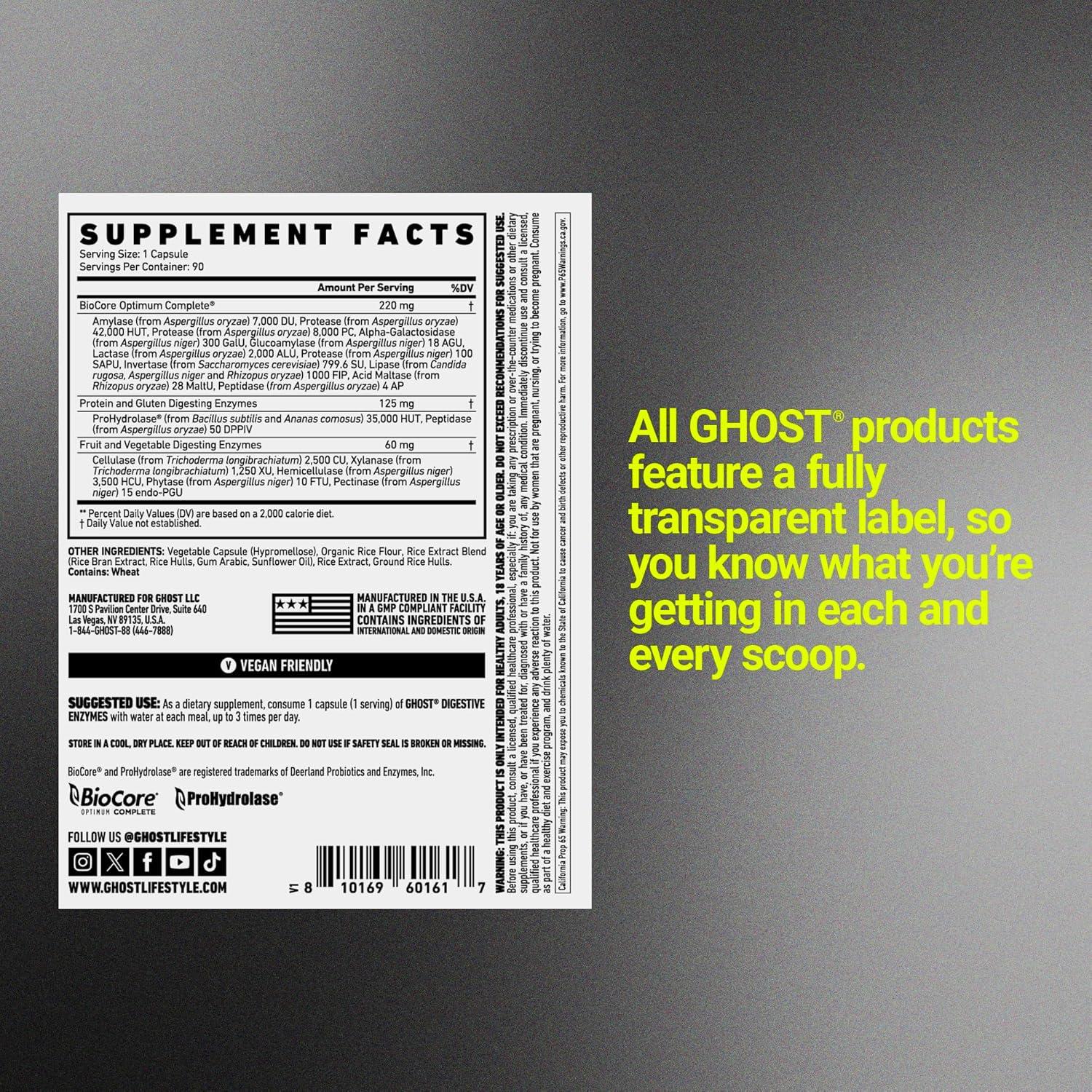 Suplemento Enzimas Digestivas GHOST Basics 90 Cápsulas Veganas
