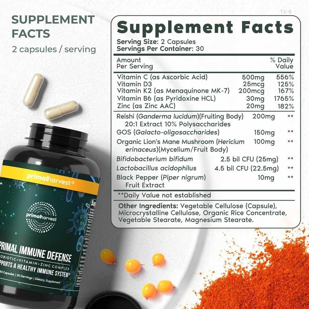 Suplemento Primal Harvest Inmunidad 10 en 1 con Probioticos y Vitaminas