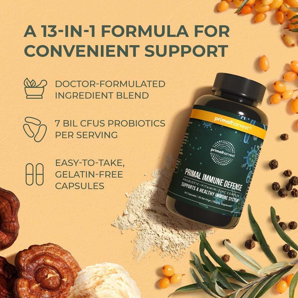 Suplemento Primal Harvest Inmunidad 10 en 1 con Probioticos y Vitaminas