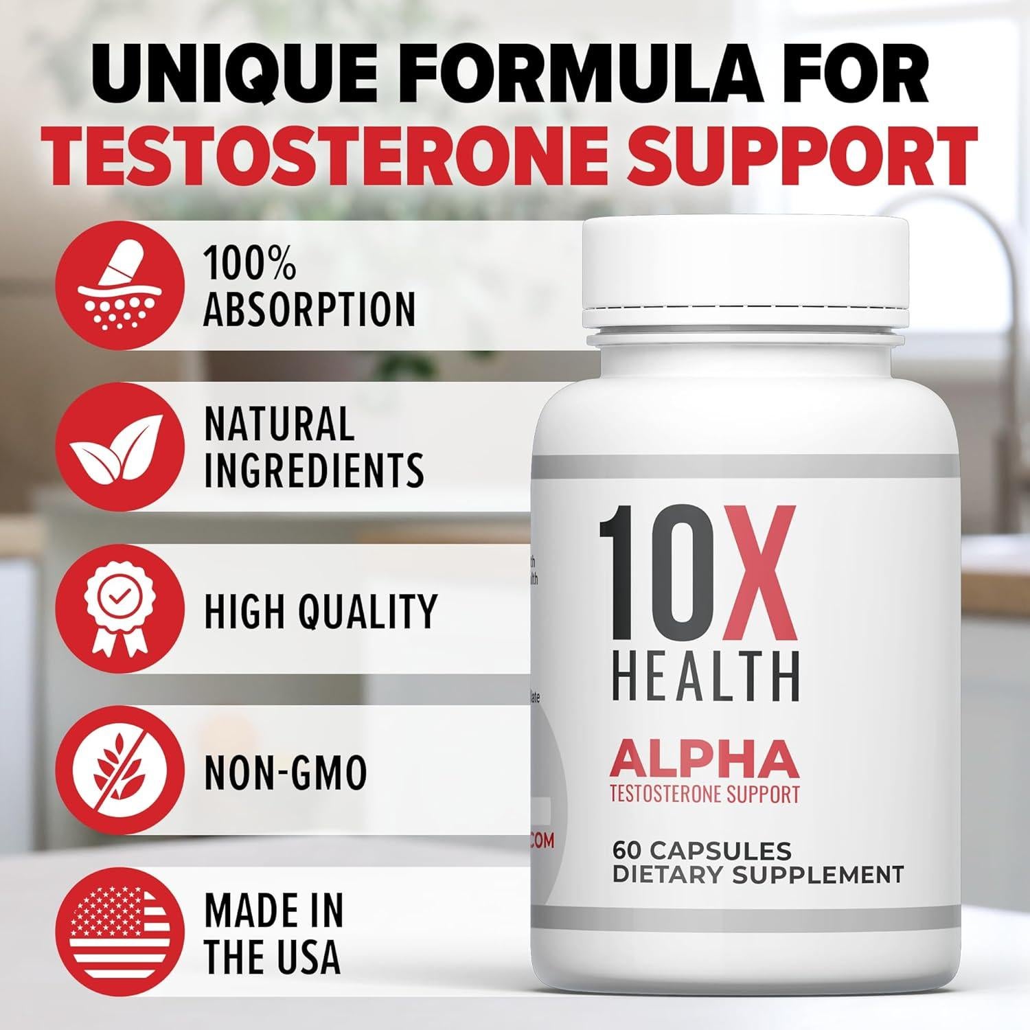 Suplemento de Testosterona Alpha 10X - 60 Cápsulas 1000mg