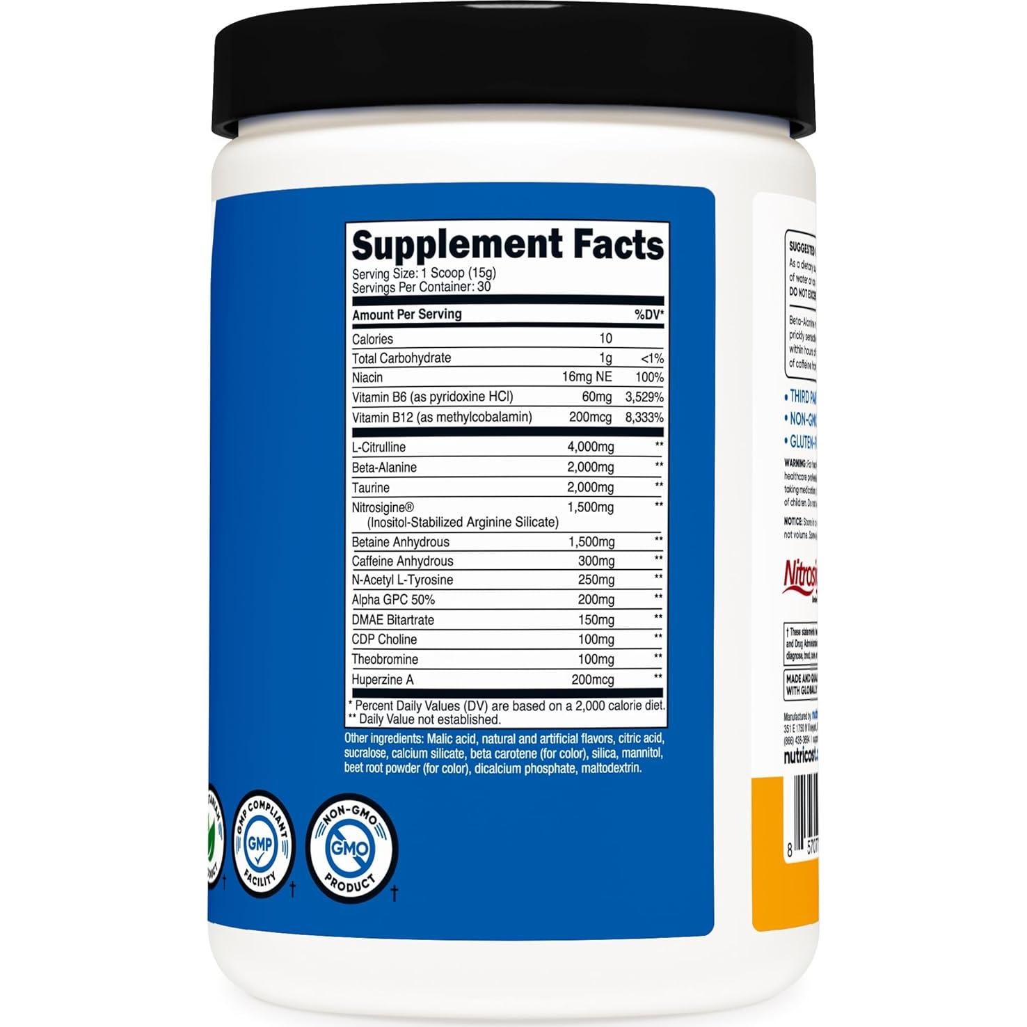 Nutricost Pre-Entrenamiento en Polvo Durazno Mango 453g