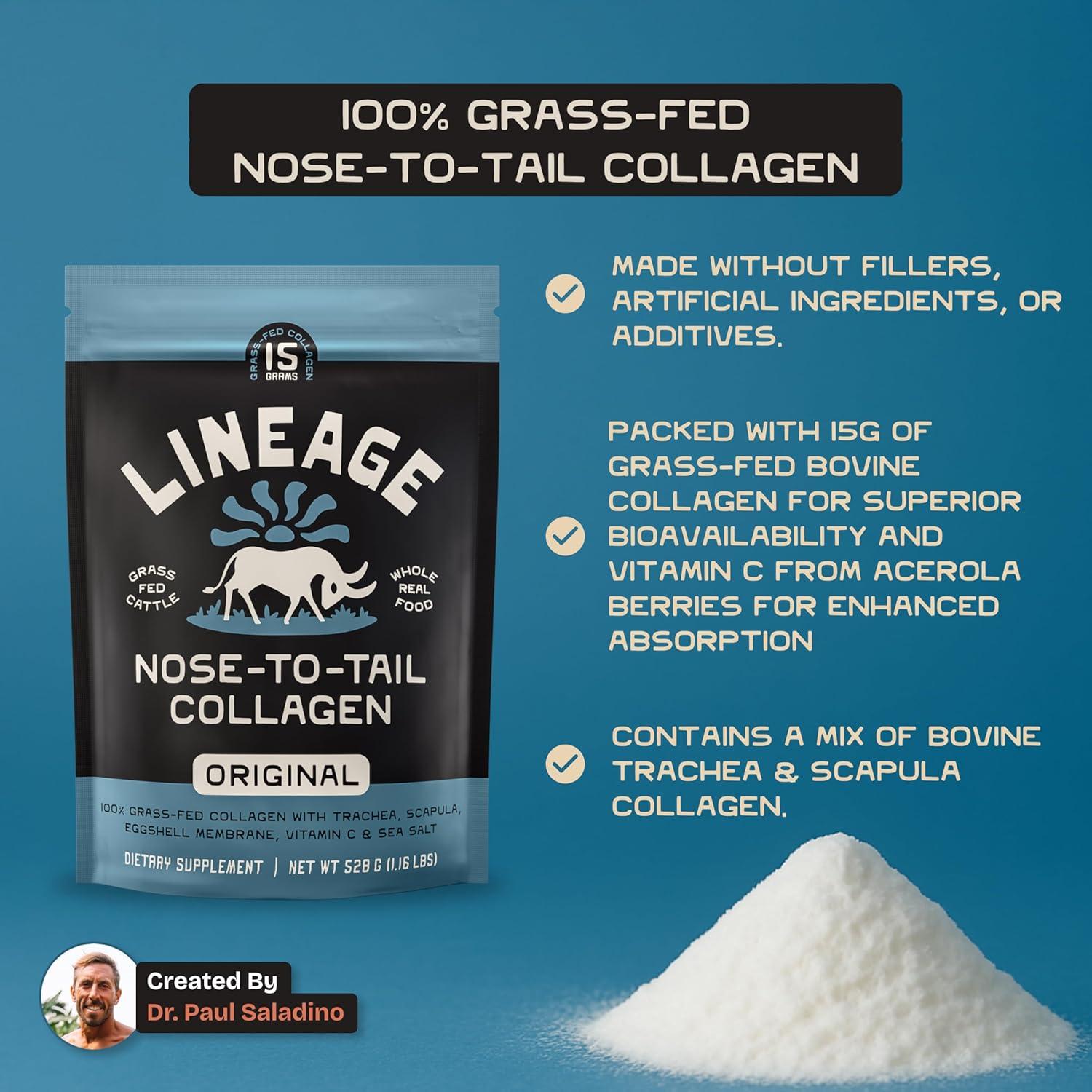 Colágeno en Polvo Lineage Provisions 100% Alimentado con Pasto - 30 Porciones