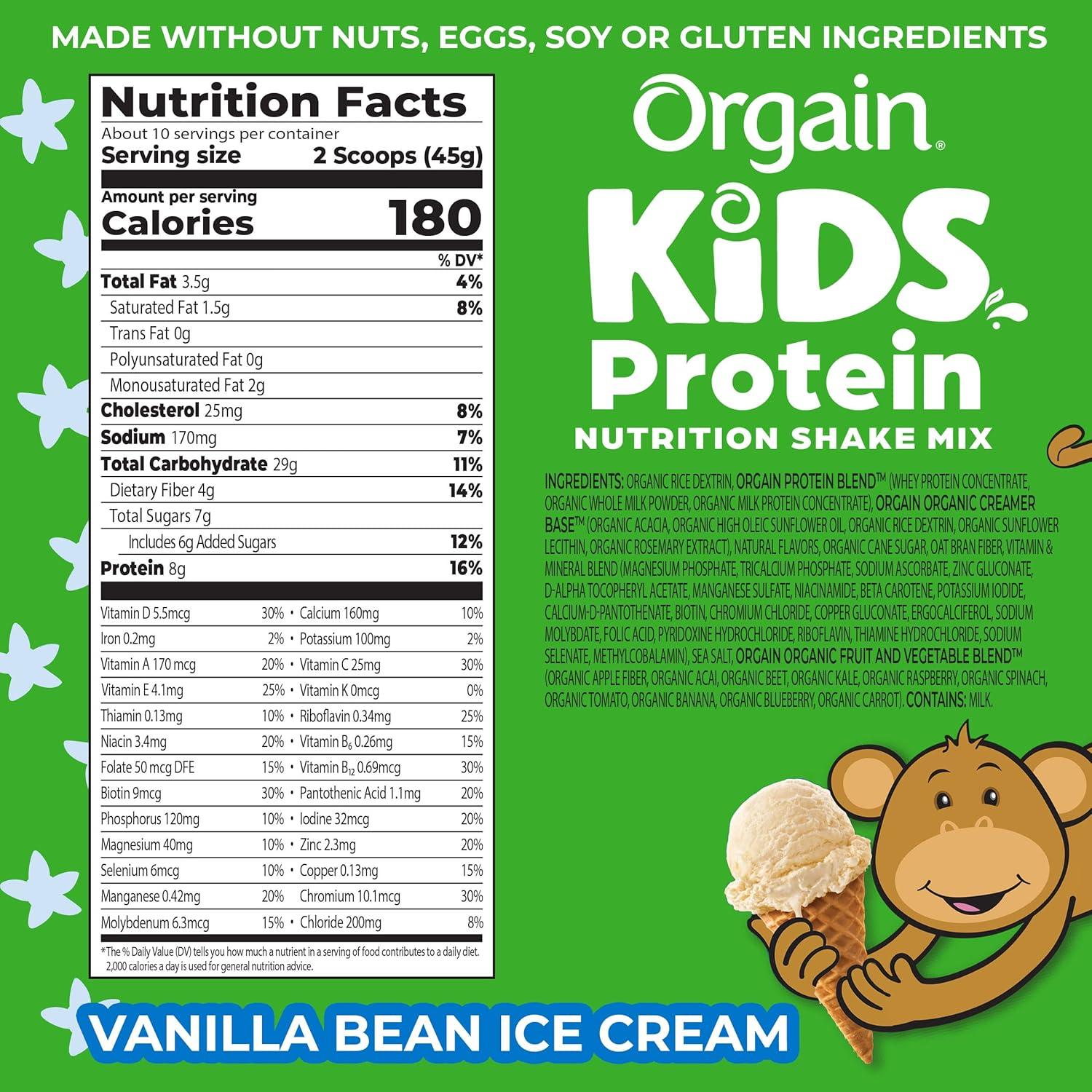 Batido de Proteína Orgain para Niños 450g - Helado de Vainilla