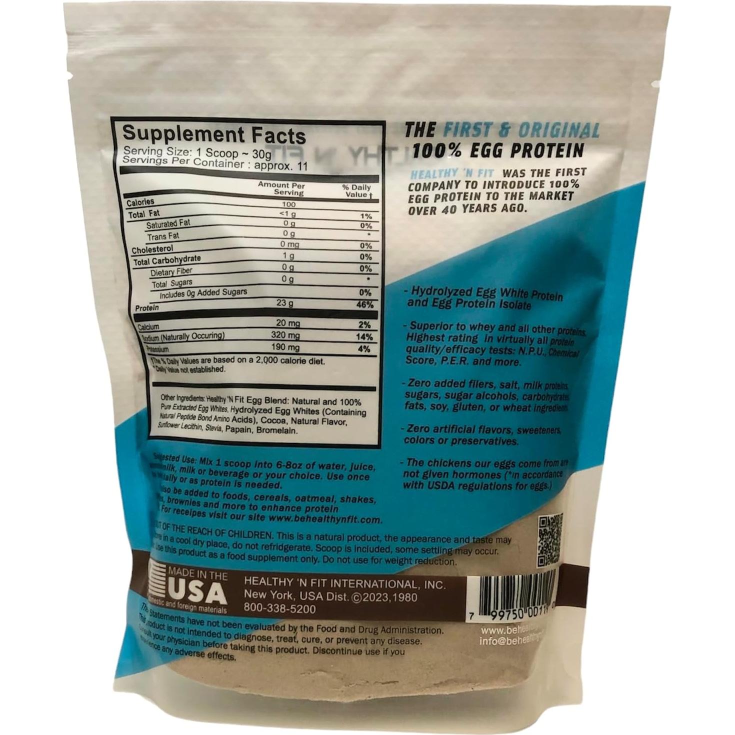 Proteína de Huevo 100% Healthy 'N Fit - Chocolate 340g, Sin Carbohidratos