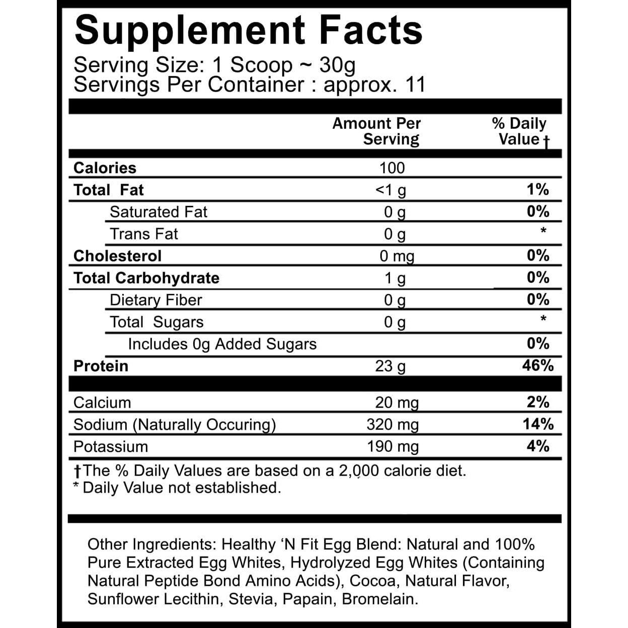 Proteína de Huevo 100% Healthy 'N Fit - Chocolate 340g, Sin Carbohidratos