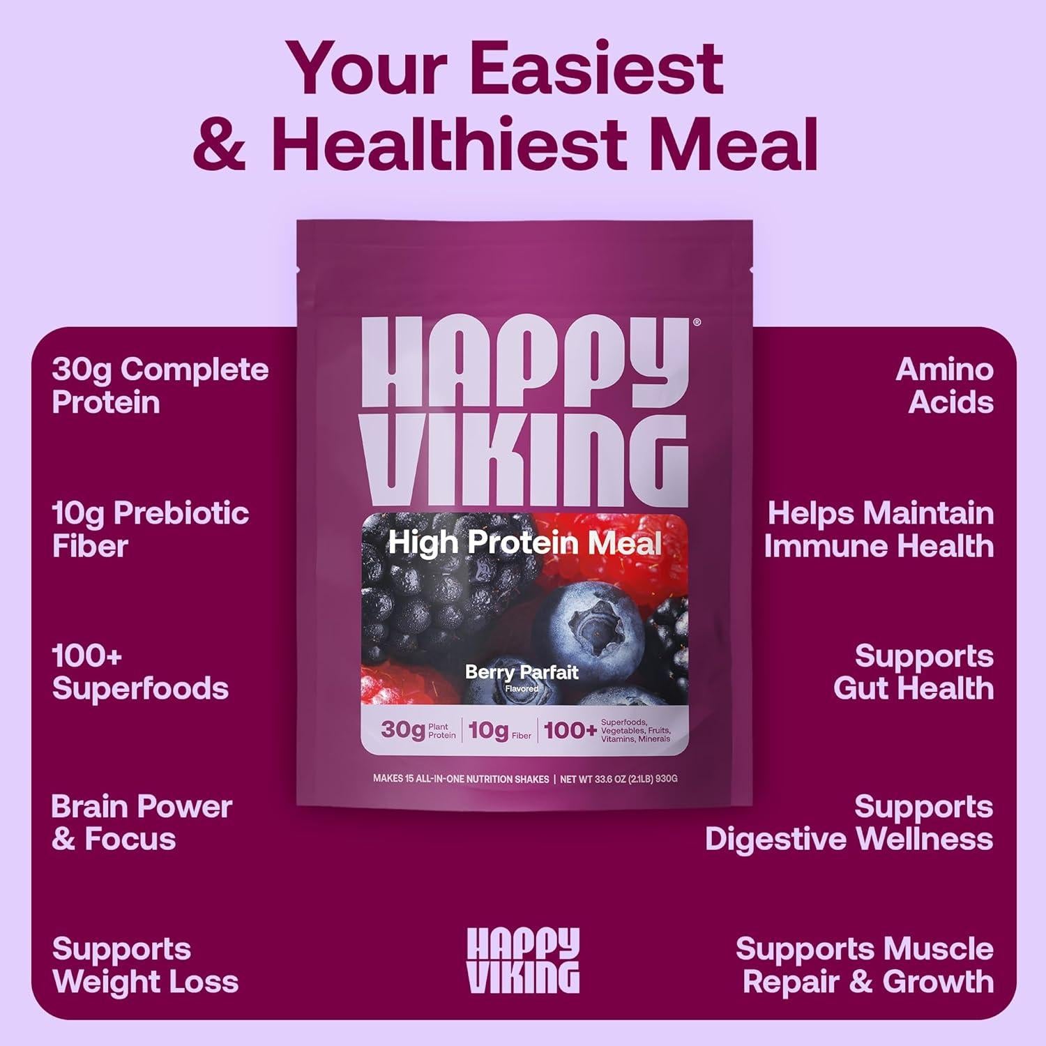 Polvo de Proteína Vegana Happy Viking Berry Parfait 30g