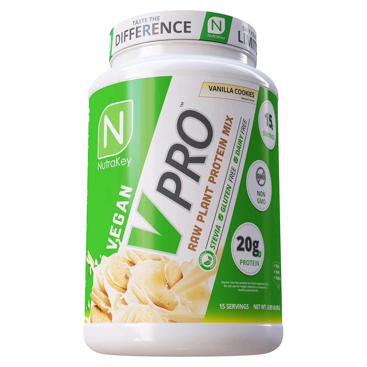 NutraKey V-Pro Proteína Vegetal Cruda 0.91kg Vainilla Orgánica