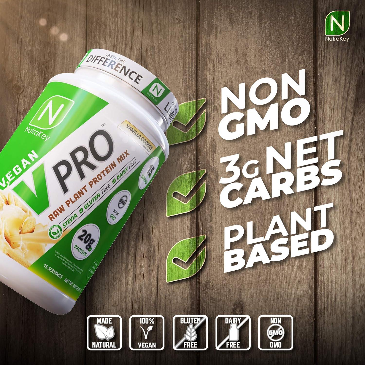 NutraKey V-Pro Proteína Vegetal Cruda 0.91kg Vainilla Orgánica