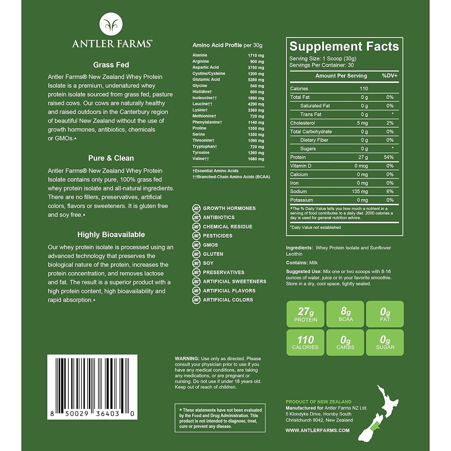 Aislado de Proteína de Suero Antler Farms 0.91 kg Sin Sabor