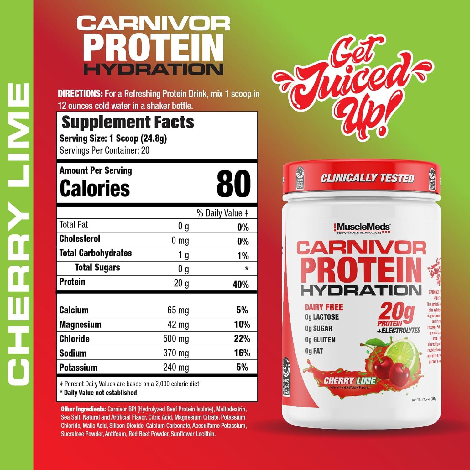 Proteína Hidratante MuscleMeds Carnivor Cereza Lima 20g
