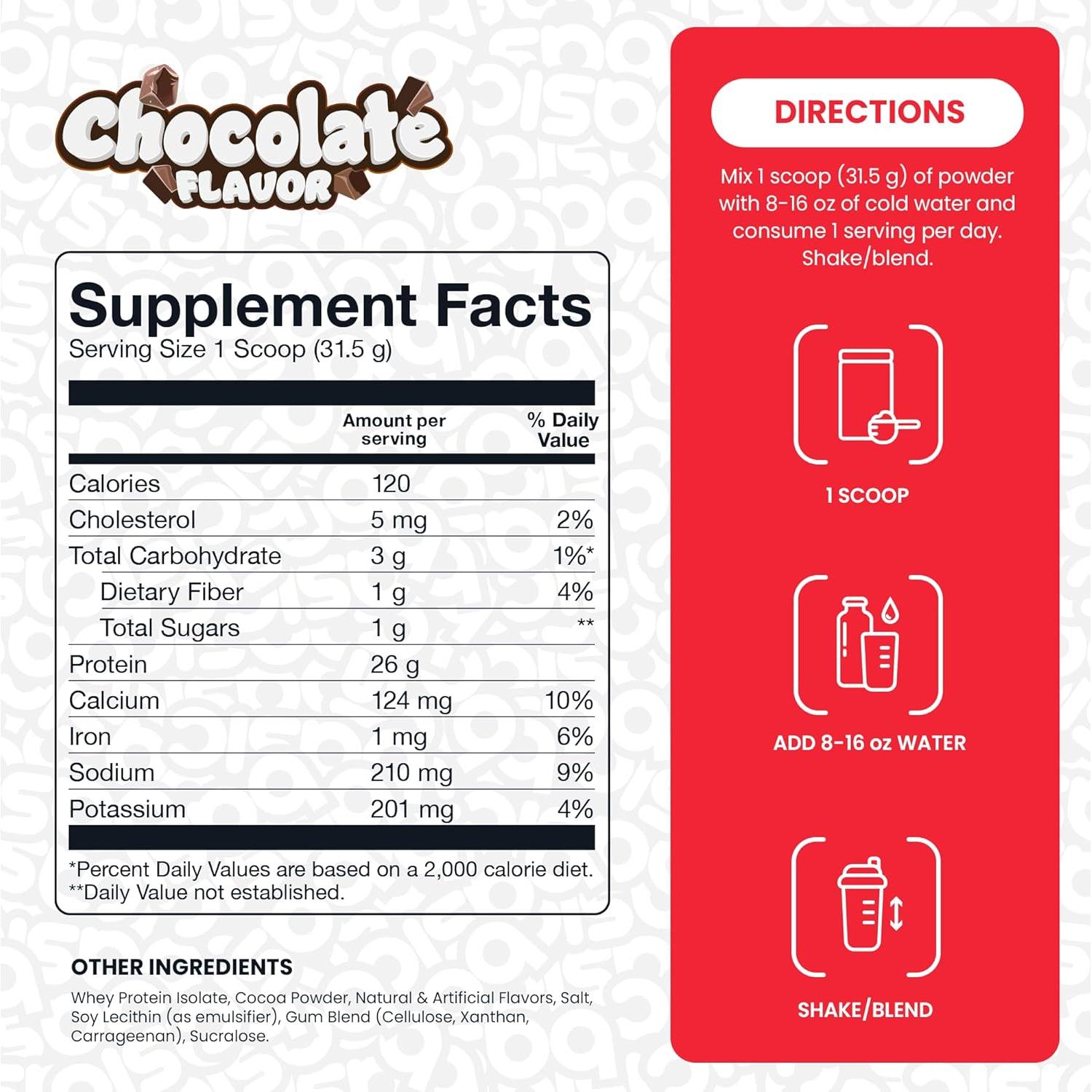 Aislado de Proteína de Suero Básico Chocolate 2.27kg 26g Proteína