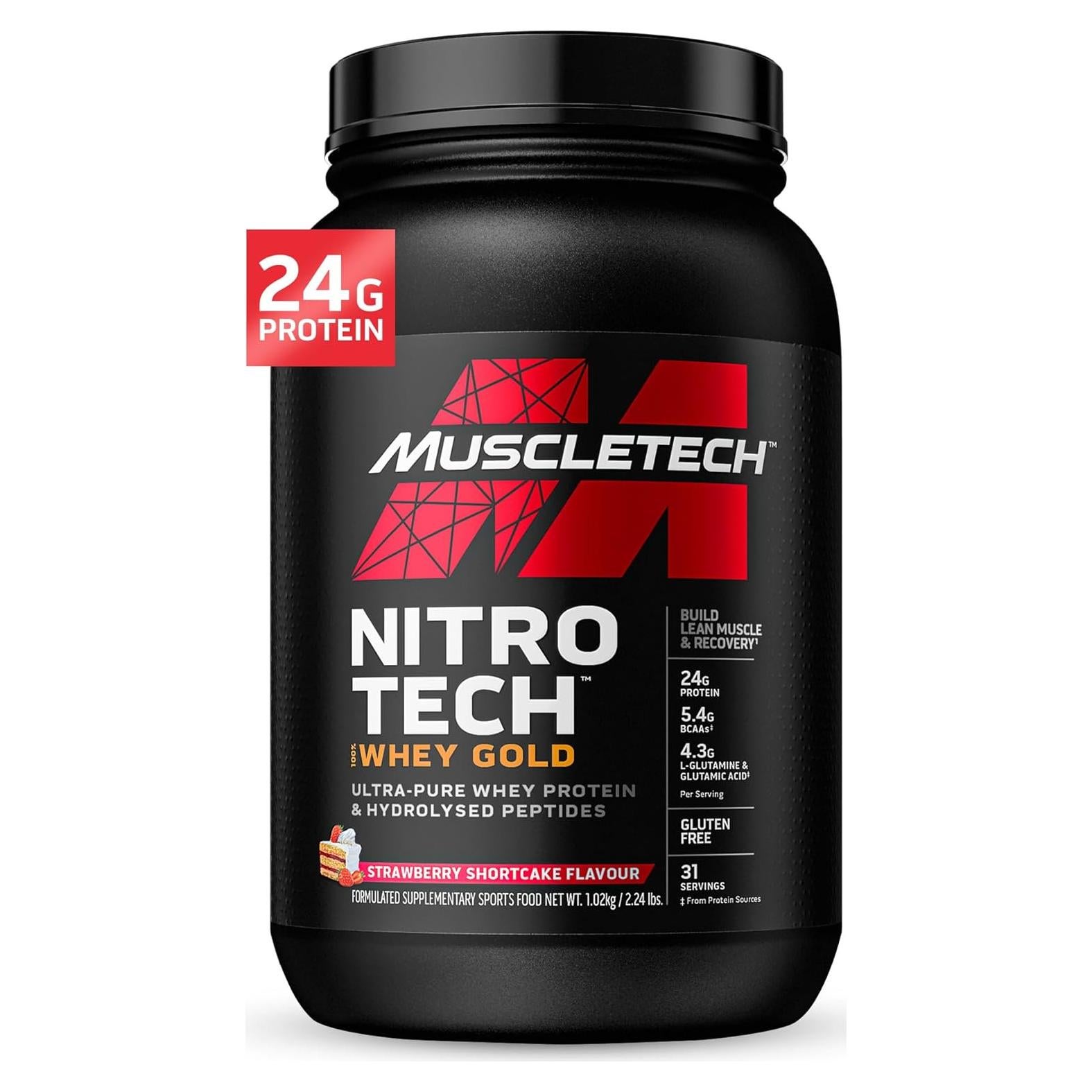 Proteína de Suero MuscleTech Nitro-Tech Whey Gold Fresa 0.91 kg