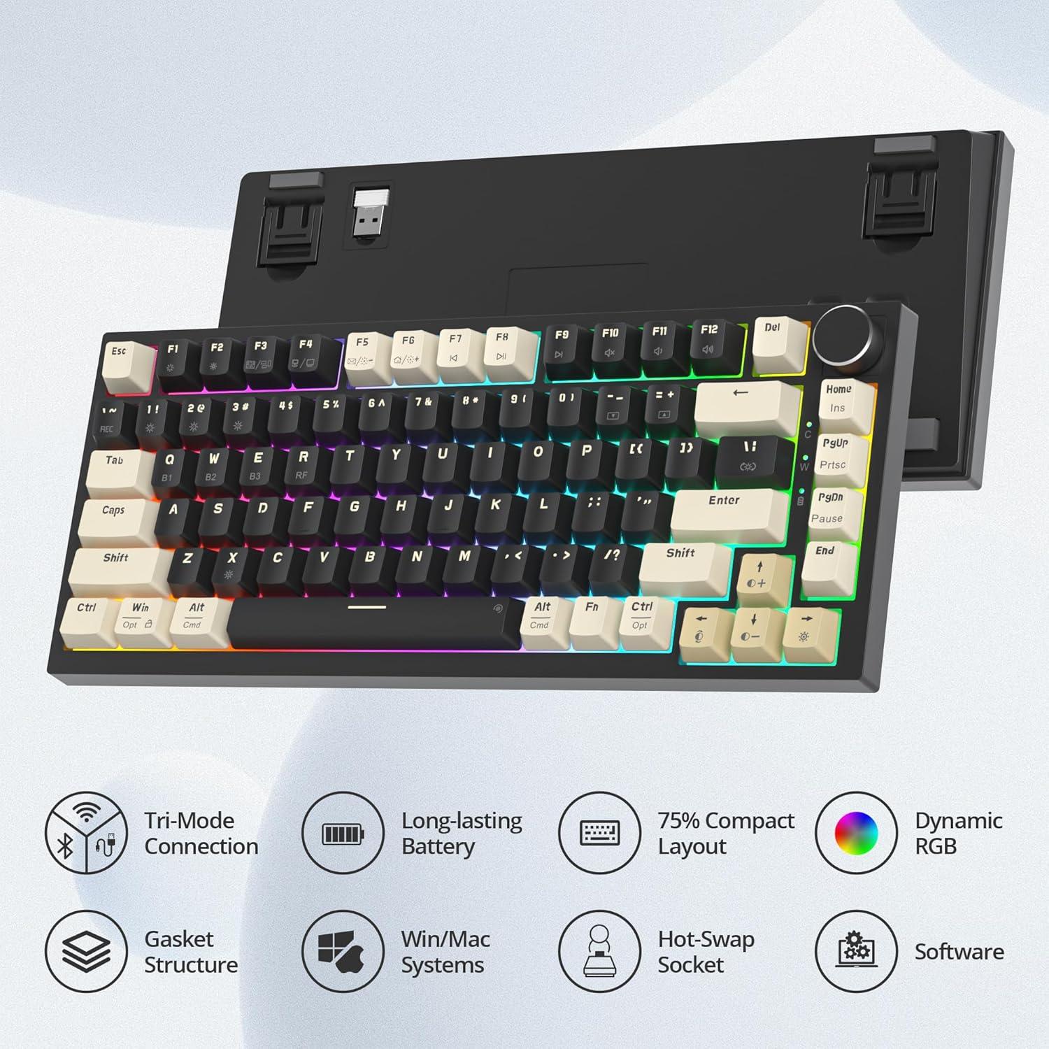 Teclado Mecánico Inalámbrico iRoboosta 75% RGB 82 Negro