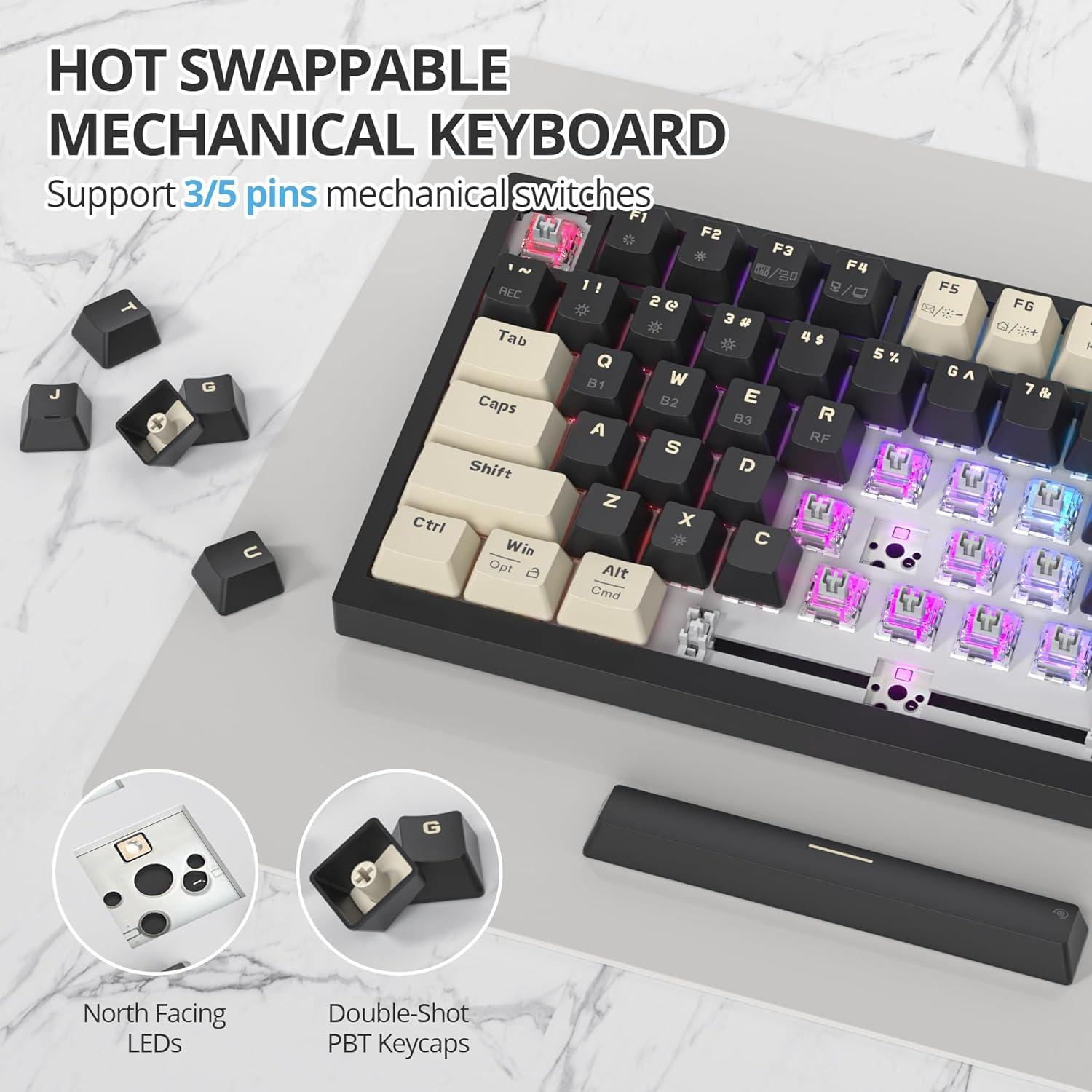 Teclado Mecánico Inalámbrico iRoboosta 75% RGB 82 Negro