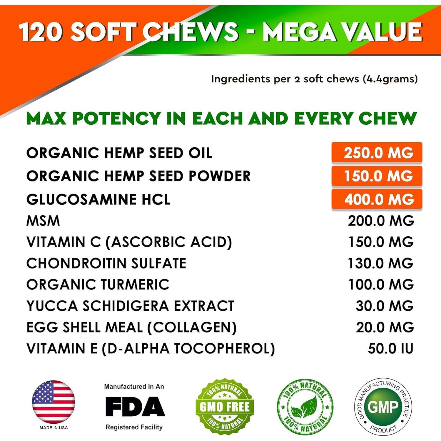 Suplemento de Cánamo para Articulaciones Perros - 240 Masticables